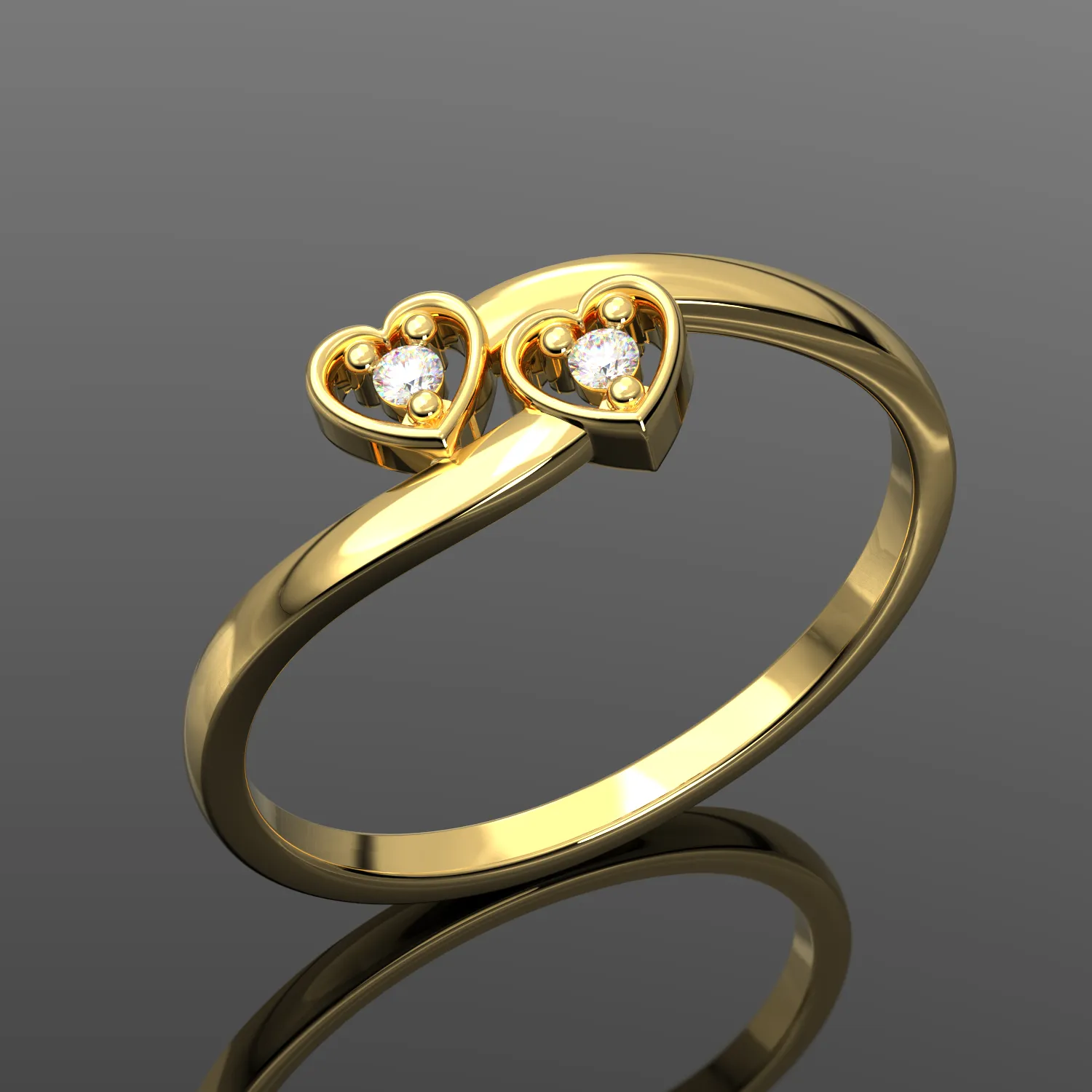 Ladies 14K Yellow Gold Double Heart Diamond Ring