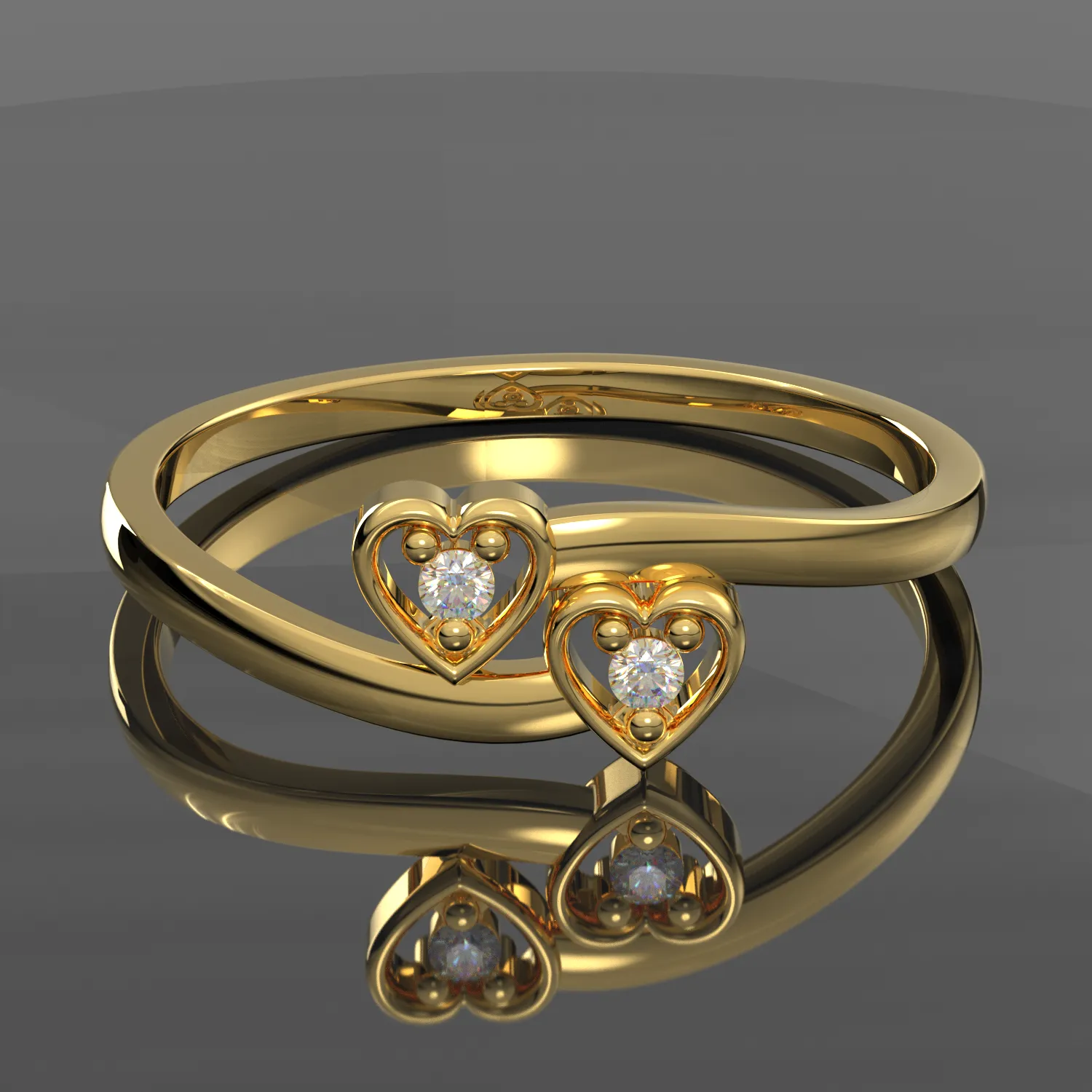 Ladies 14K Yellow Gold Double Heart Diamond Ring