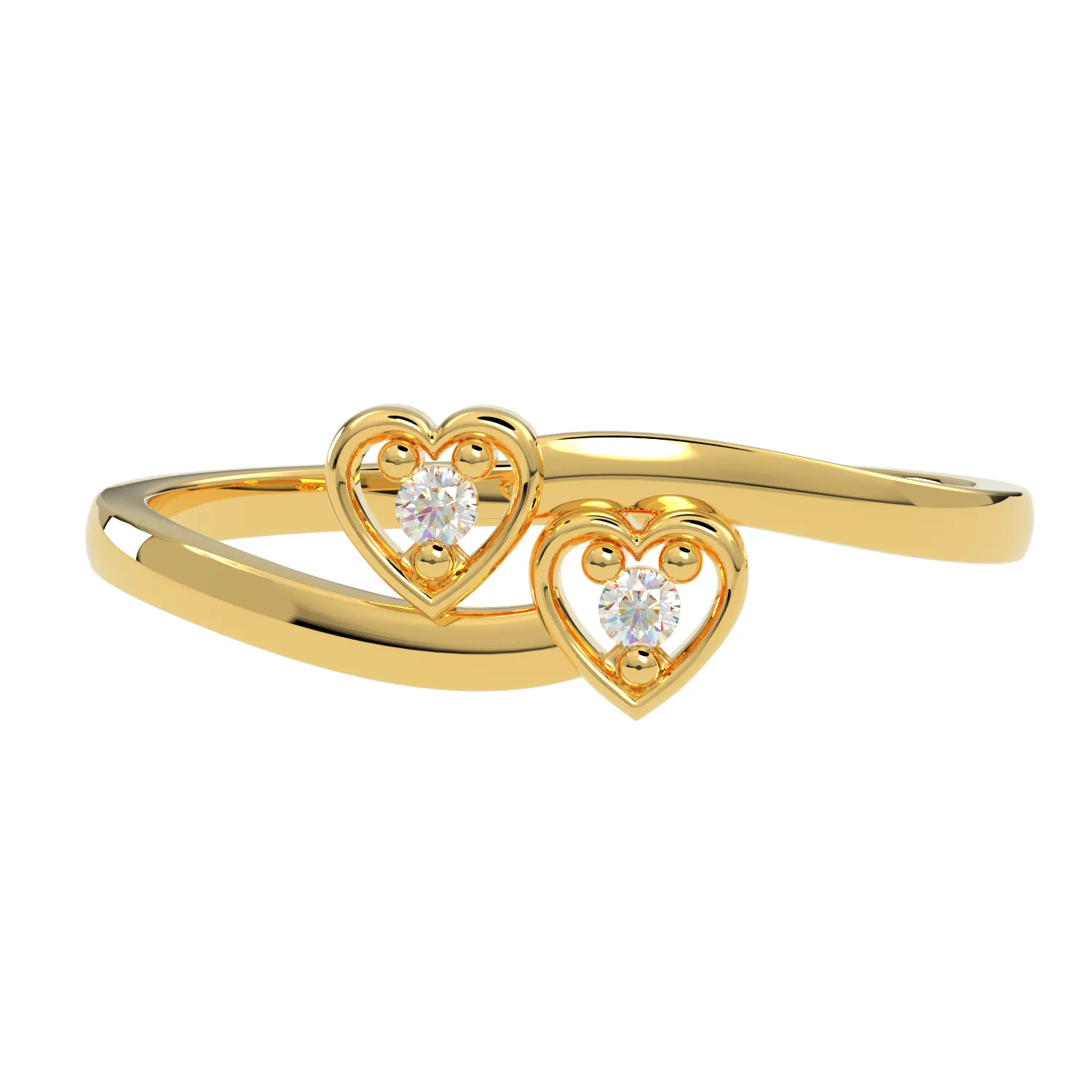 Ladies 14K Yellow Gold Double Heart Diamond Ring