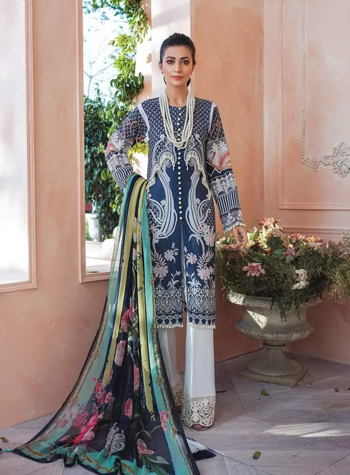 Ladies Eid Kurta in Blue and White Color #M0011