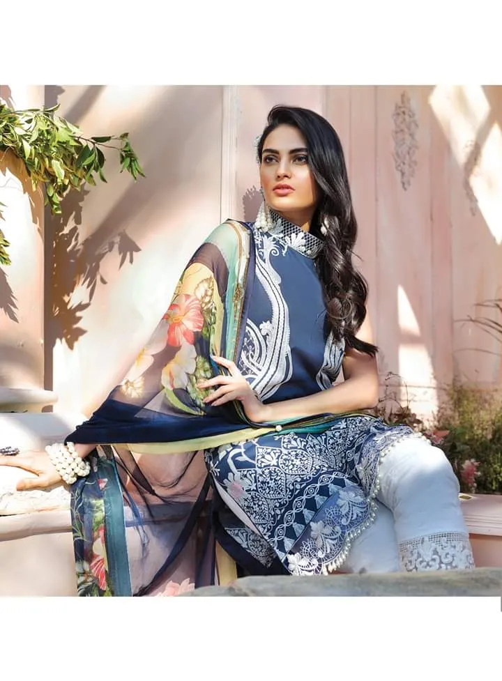 Ladies Eid Kurta in Blue and White Color #M0011