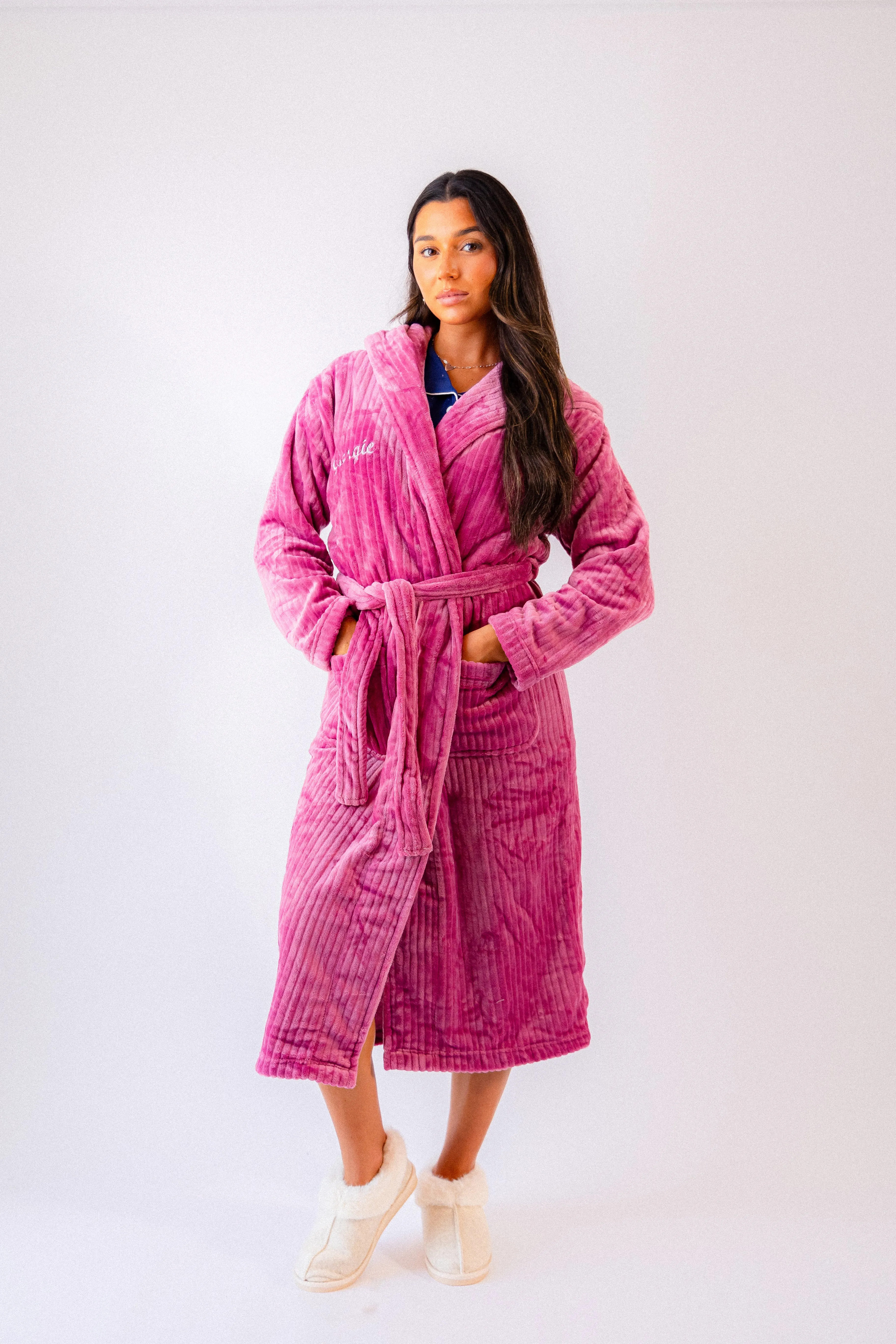 Ladies luxury ribbed fleece personalised dressing gown