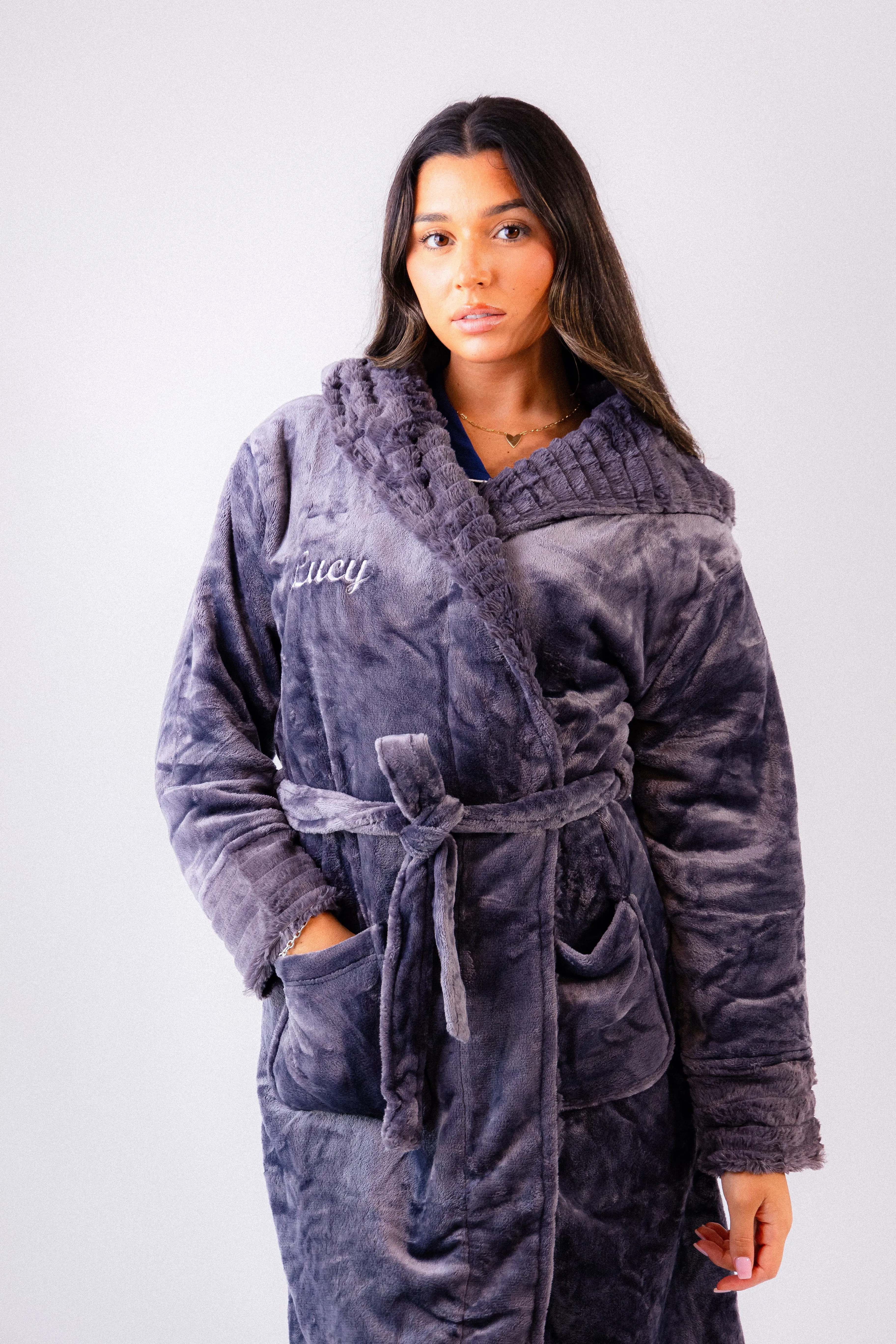 Ladies luxury ribbed fleece personalised dressing gown