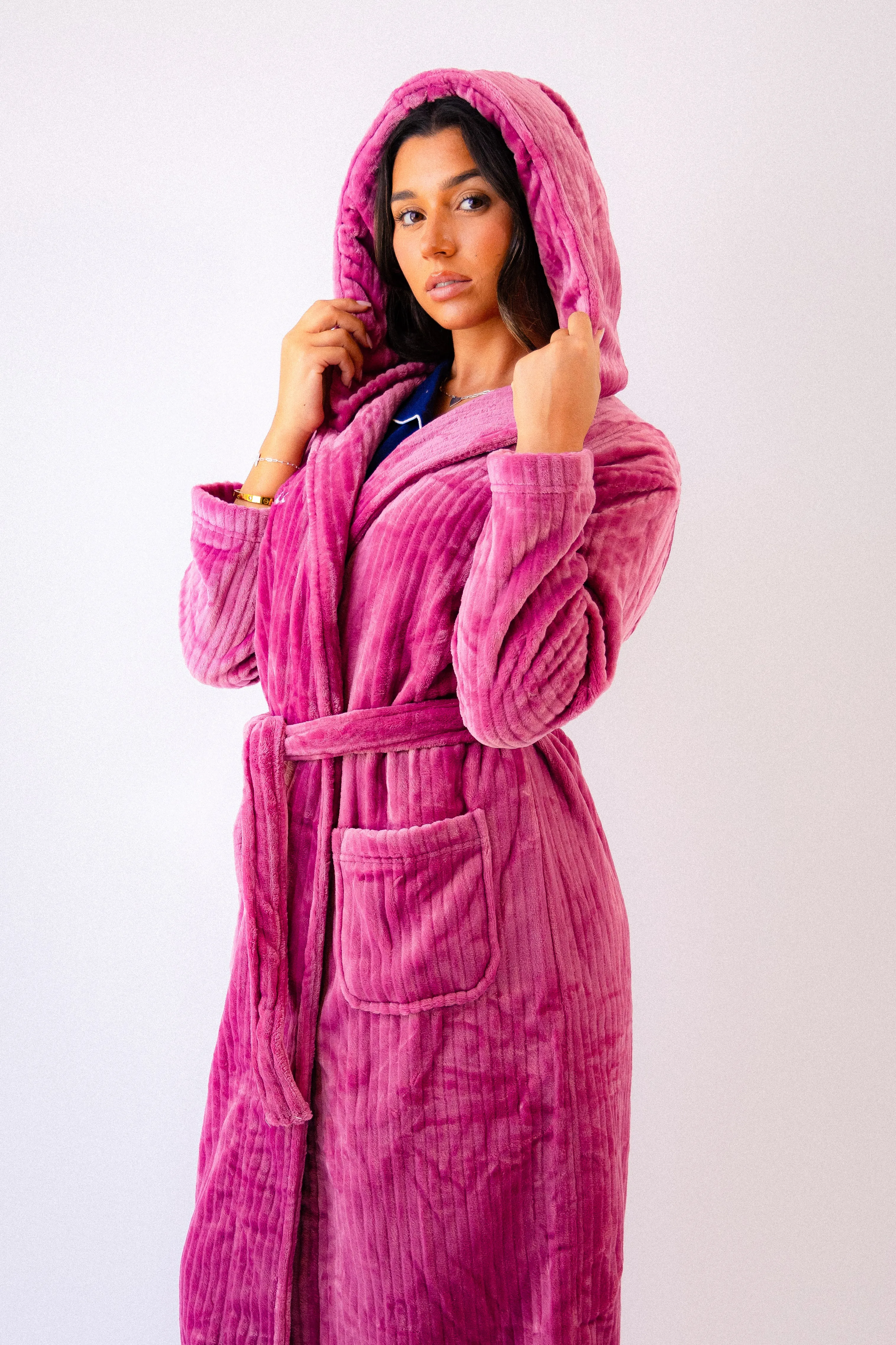 Ladies luxury ribbed fleece personalised dressing gown
