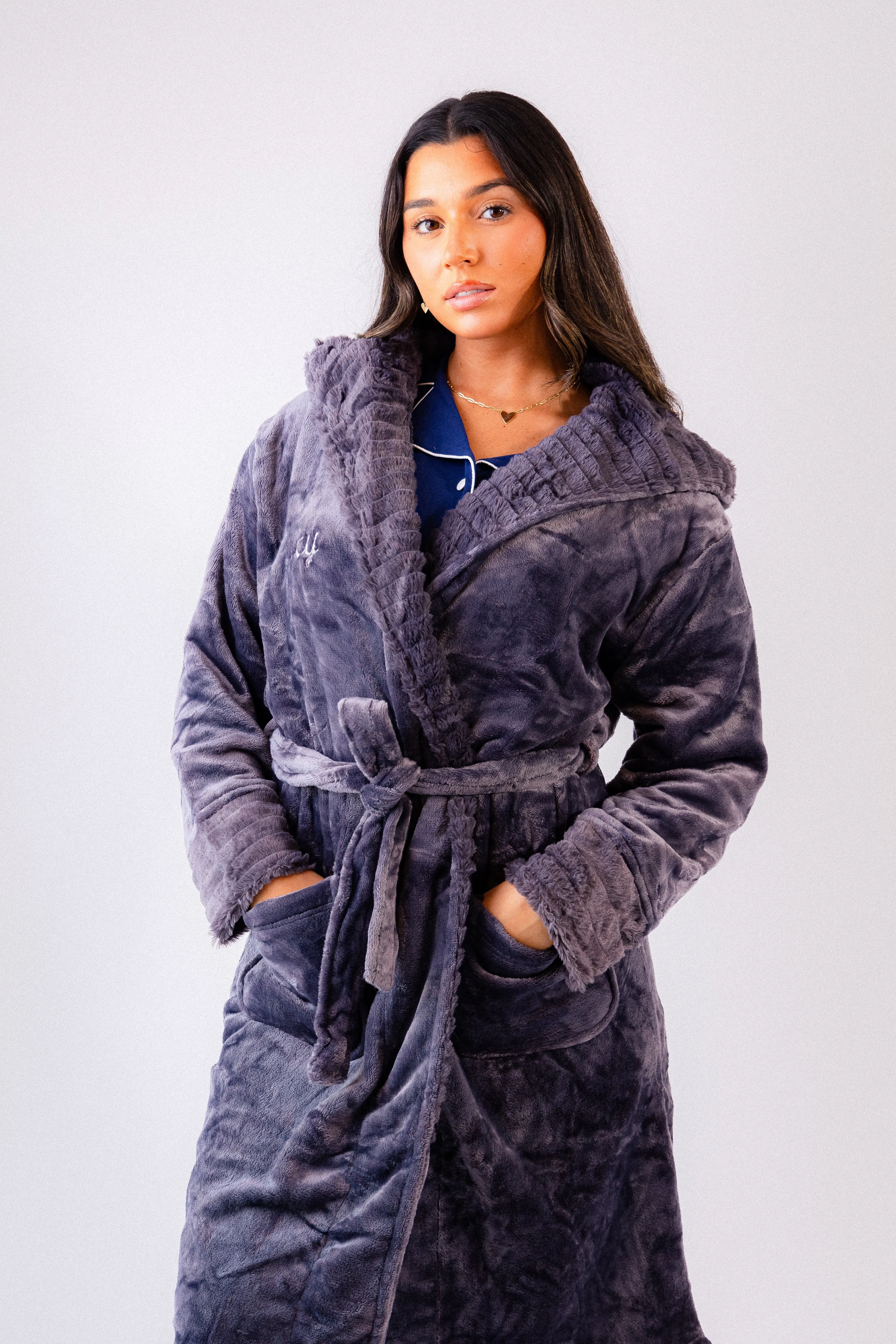 Ladies luxury ribbed fleece personalised dressing gown