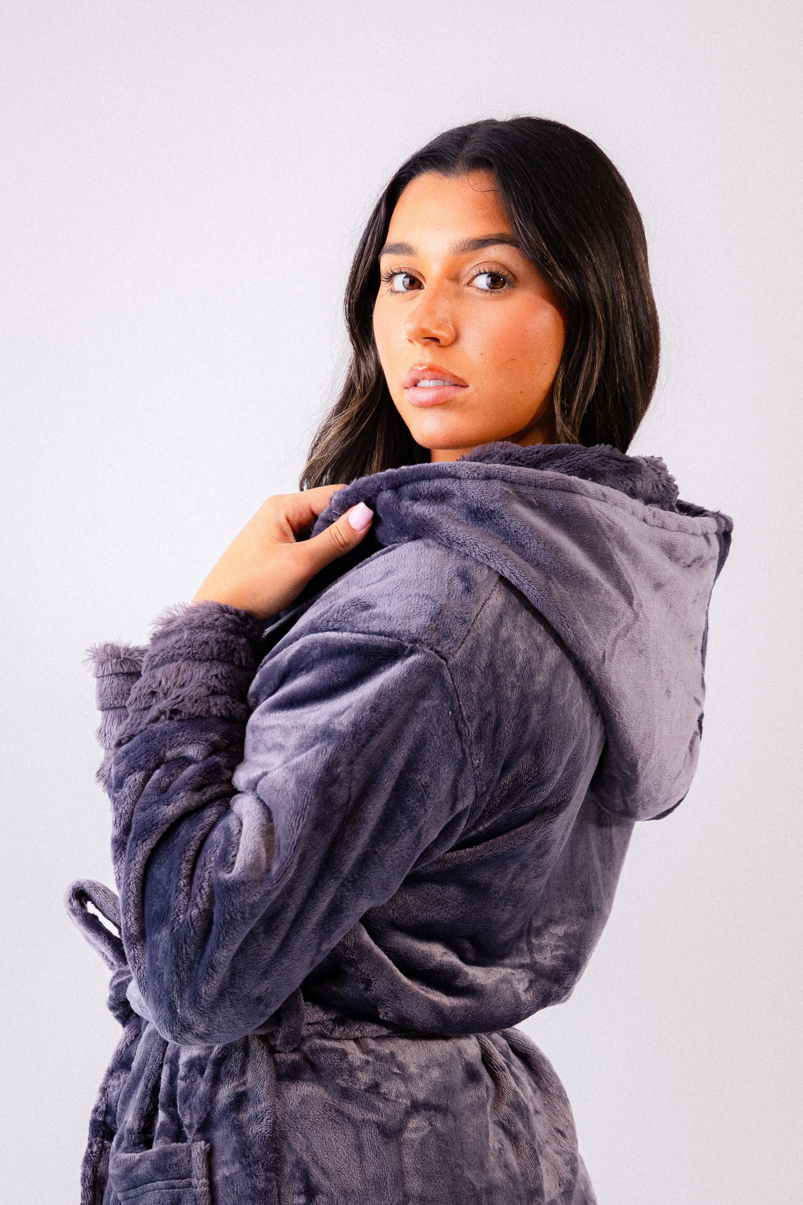 Ladies luxury ribbed fleece personalised dressing gown