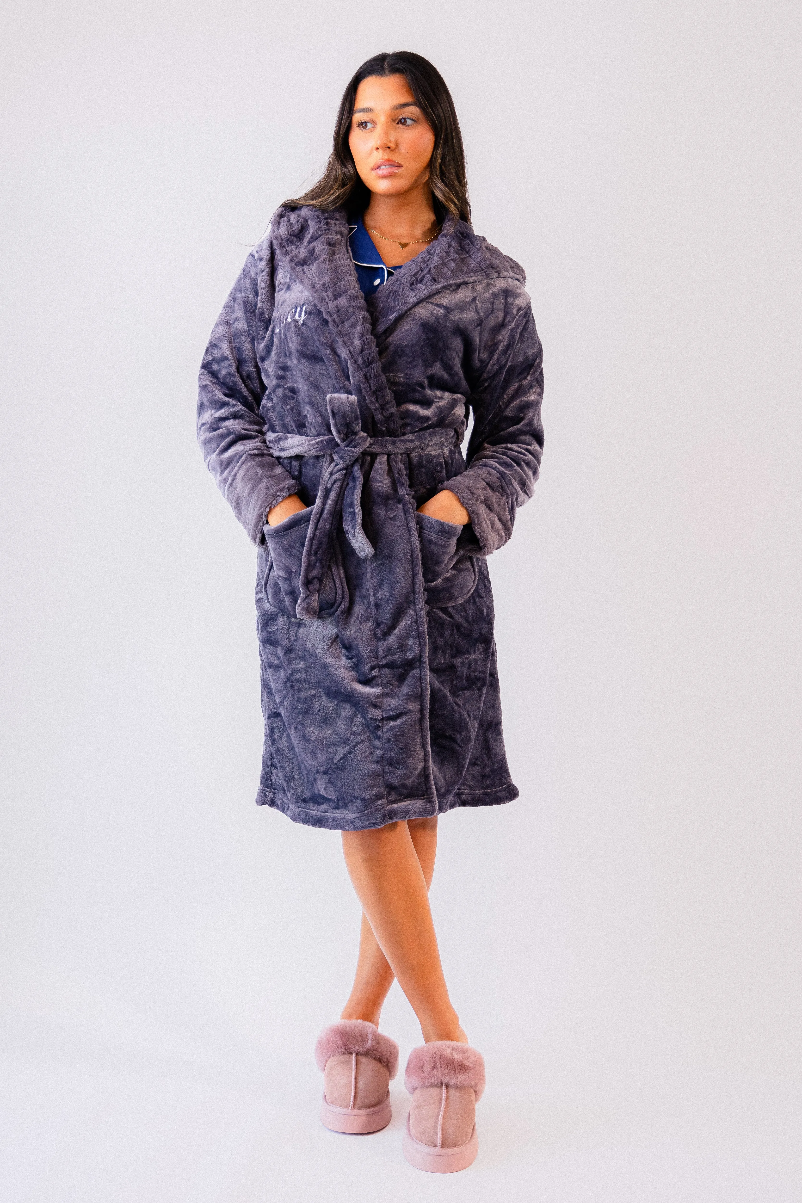 Ladies luxury ribbed fleece personalised dressing gown