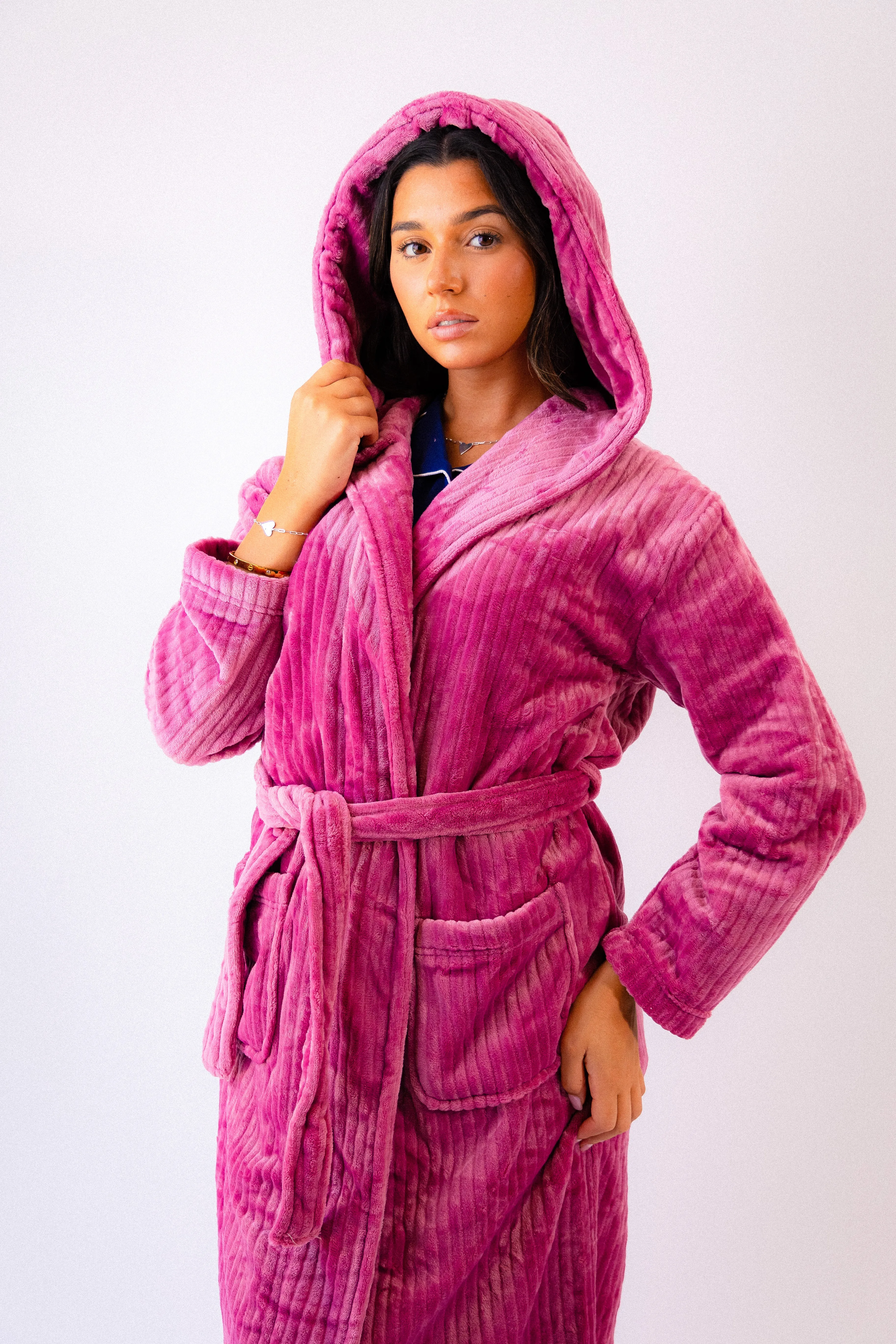 Ladies luxury ribbed fleece personalised dressing gown