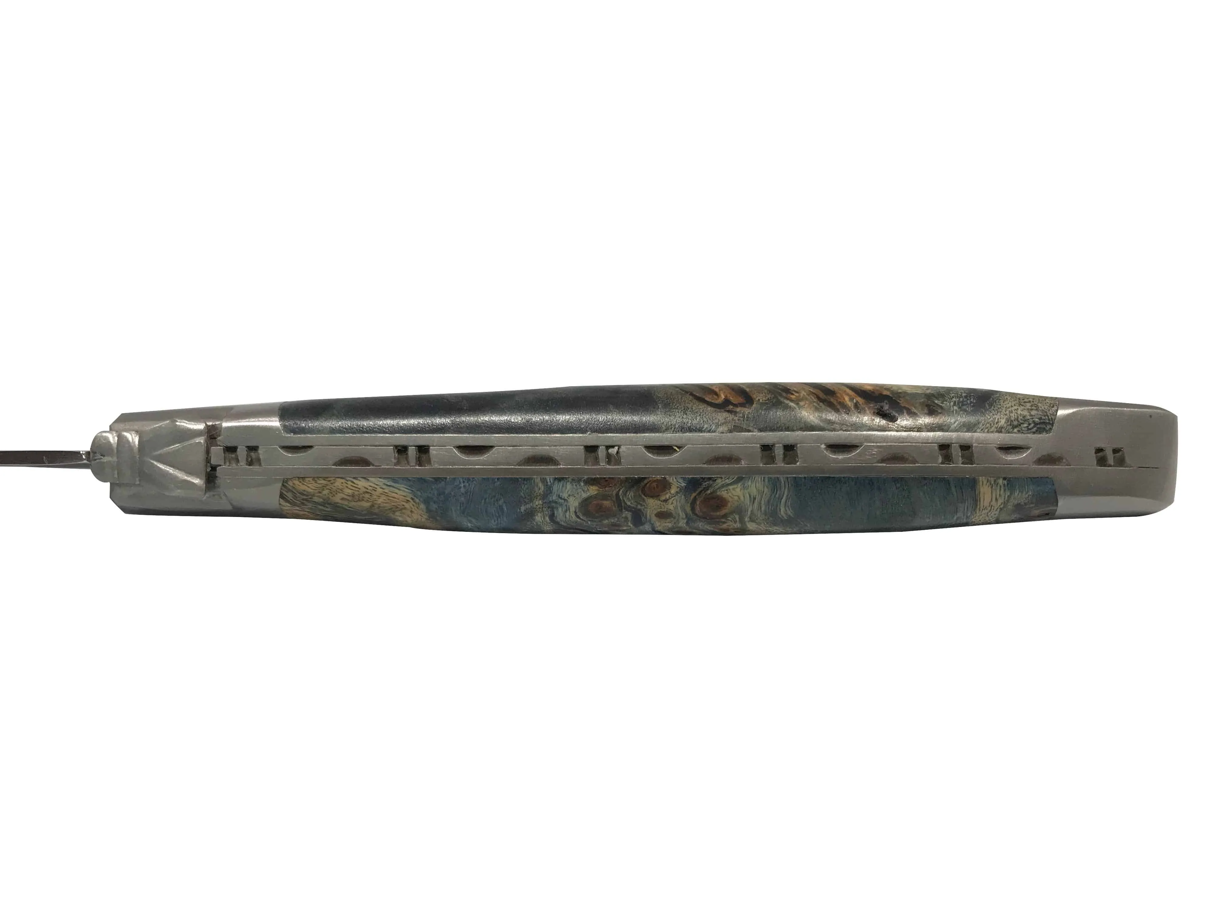 Laguiole en Aubrac Handcrafted 4-Piece Steak Knife Set with Blue Buckeye Burl Handles