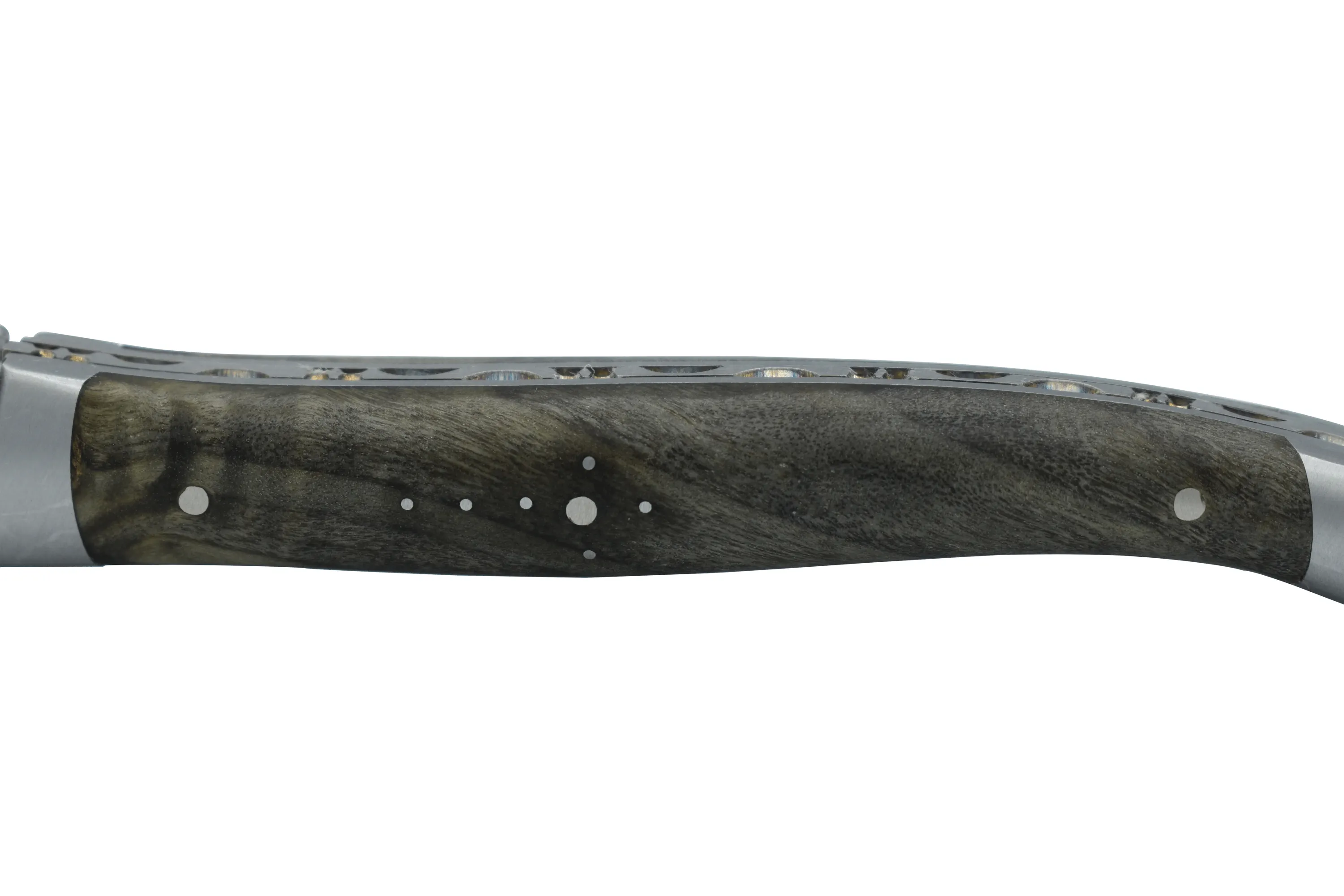 Laguiole en Aubrac Handcrafted 6-Piece Steak Knife Set with Blackened Poplar Burl Wood Handles, Brushed Bolsters