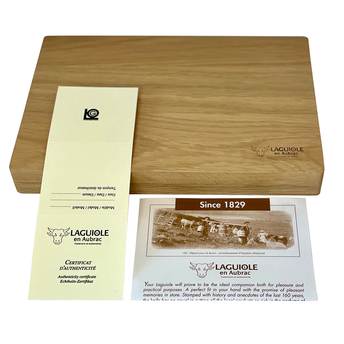 Laguiole en Aubrac Handcrafted 6-Piece Steak Knife Set with Blue Poplar Burl Handles, Brushed Bolster