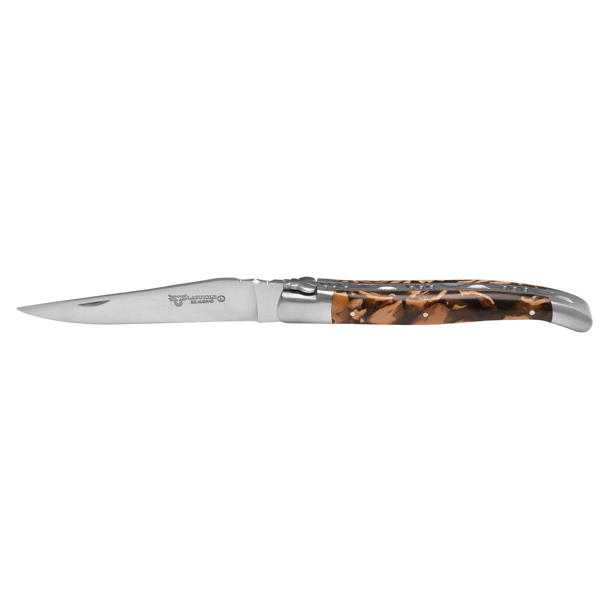 Laguiole en Aubrac Handcrafted 6-Piece Steak Knife Set with Marbled Walnut Handle, Stainless Steel Matte Bolsters
