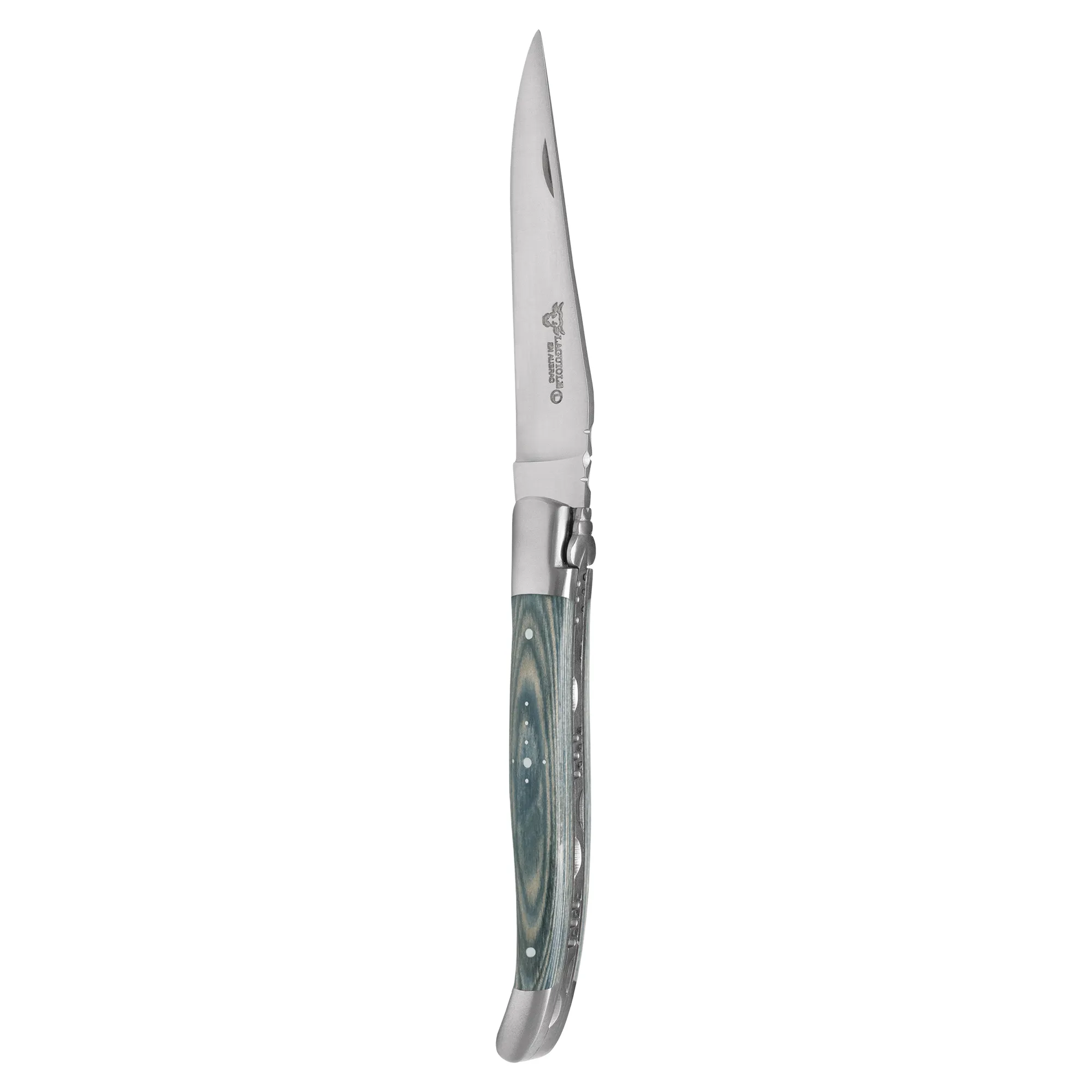 Laguiole en Aubrac Handcrafted 6-Piece Steak Knife Set with Mixed Pakawood Handles, Stainless Steel Matte Bolsters