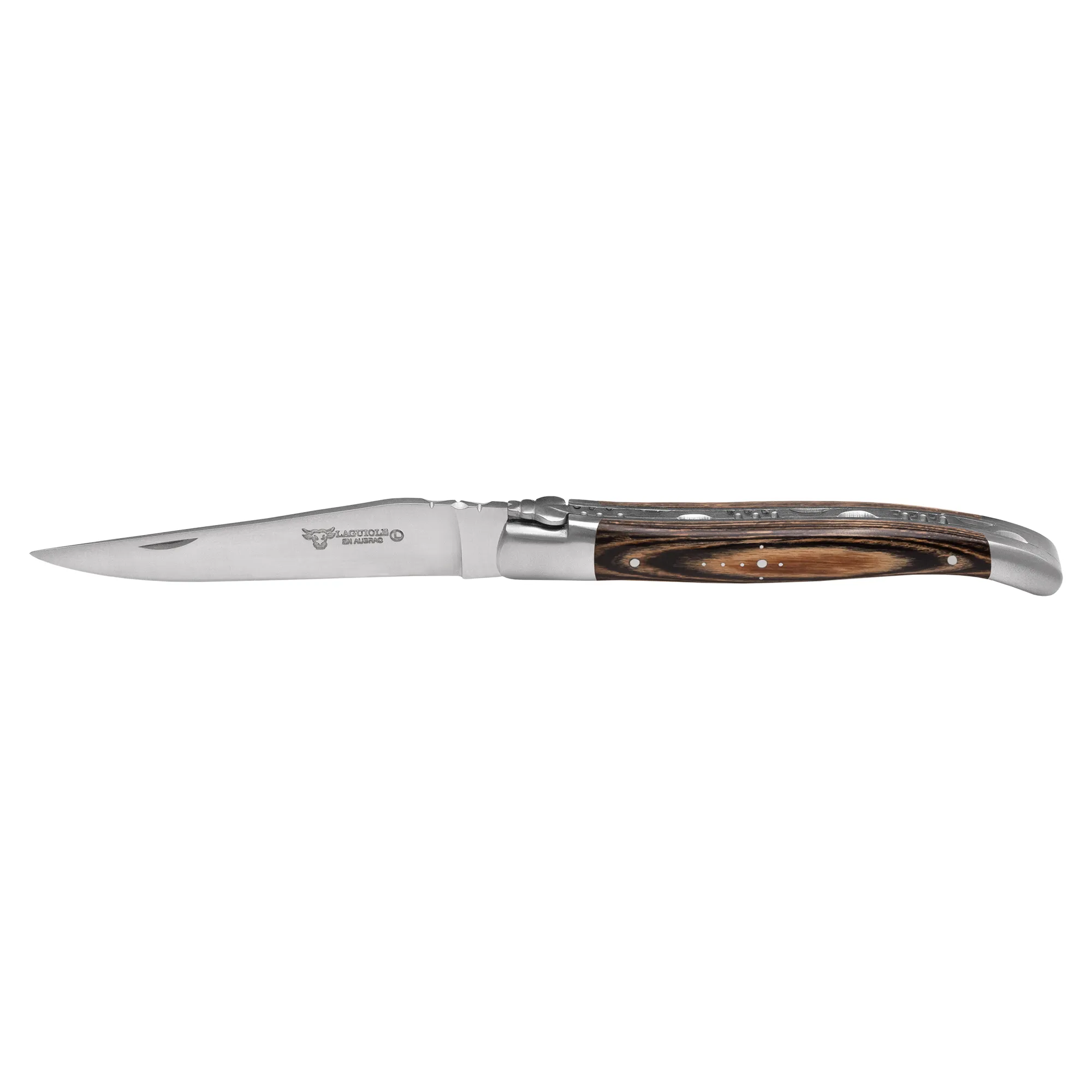 Laguiole en Aubrac Handcrafted 6-Piece Steak Knife Set with Mixed Pakawood Handles, Stainless Steel Matte Bolsters