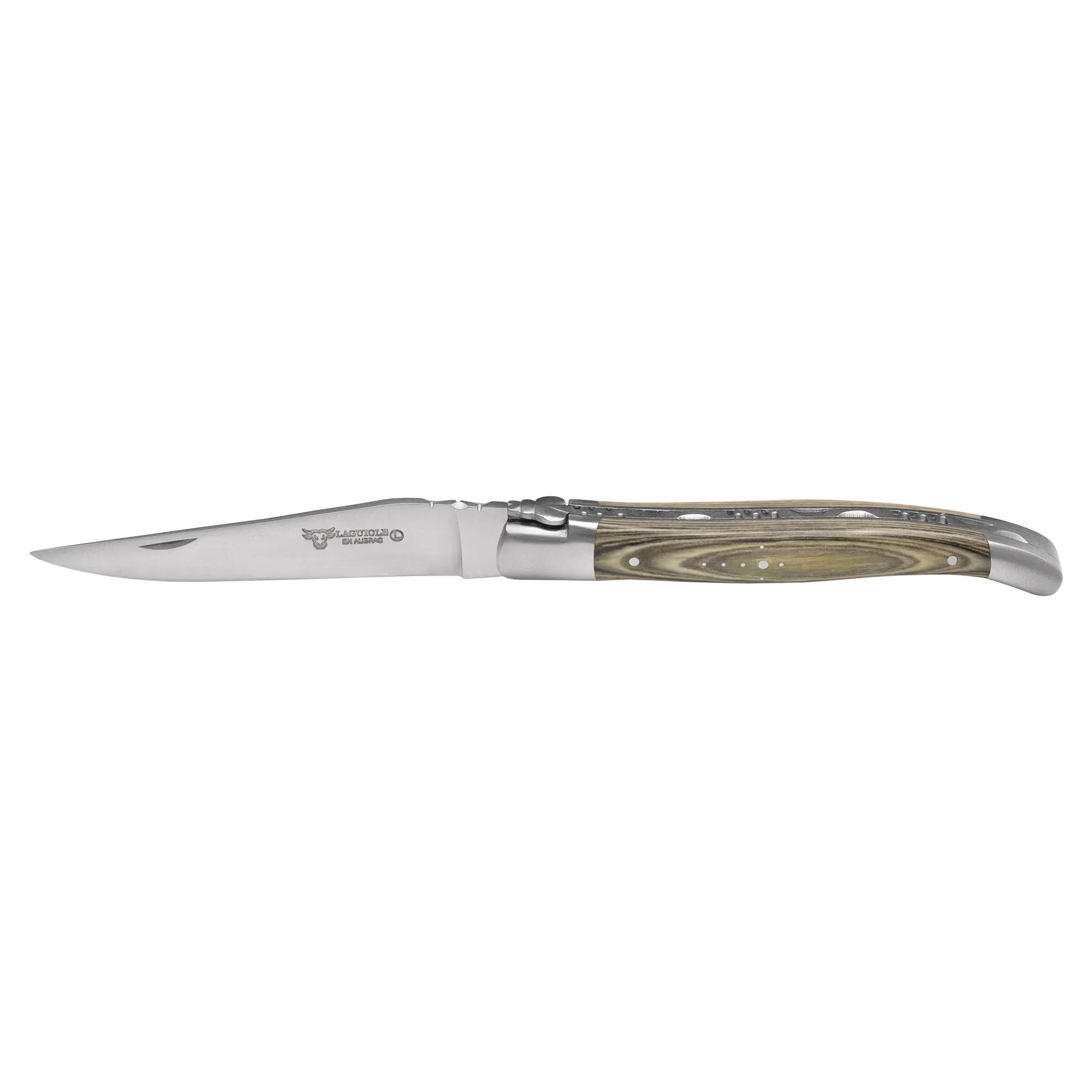 Laguiole en Aubrac Handcrafted 6-Piece Steak Knife Set with Mixed Pakawood Handles, Stainless Steel Matte Bolsters
