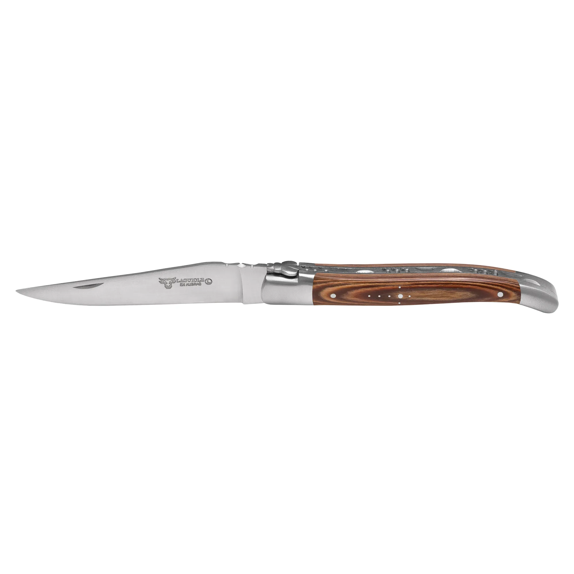 Laguiole en Aubrac Handcrafted 6-Piece Steak Knife Set with Mixed Pakawood Handles, Stainless Steel Matte Bolsters
