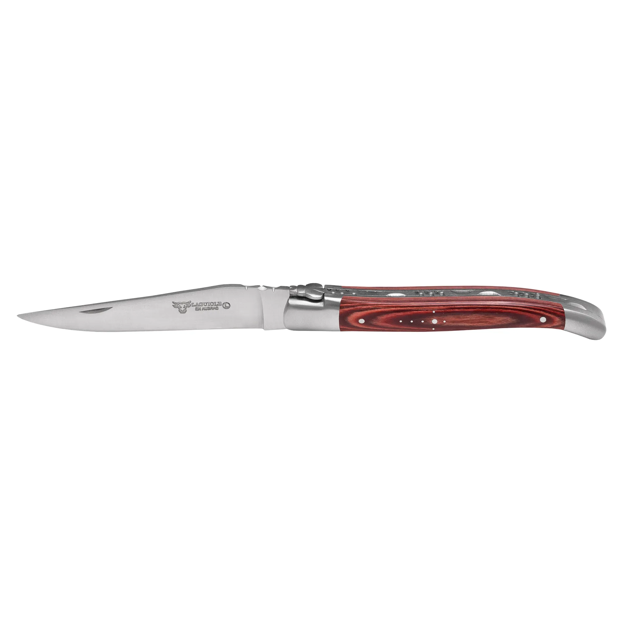 Laguiole en Aubrac Handcrafted 6-Piece Steak Knife Set with Mixed Pakawood Handles, Stainless Steel Matte Bolsters