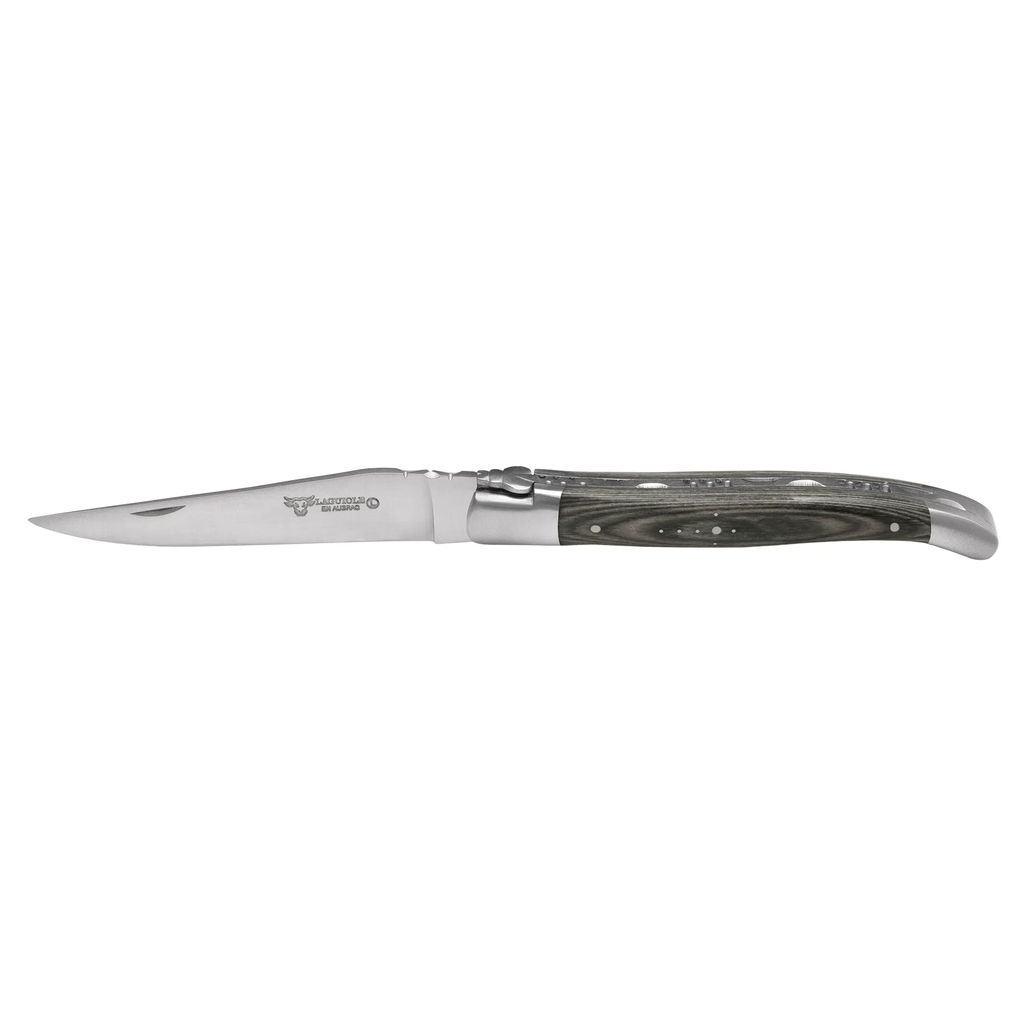Laguiole en Aubrac Handcrafted 6-Piece Steak Knife Set with Mixed Pakawood Handles, Stainless Steel Matte Bolsters