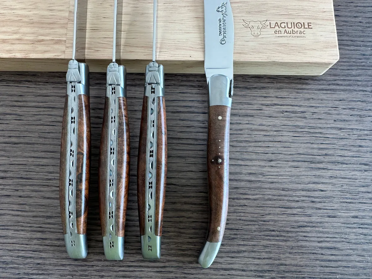Laguiole en Aubrac Handcrafted 6-Piece Steak Knife Set with Rich Desert Ironwood Handles