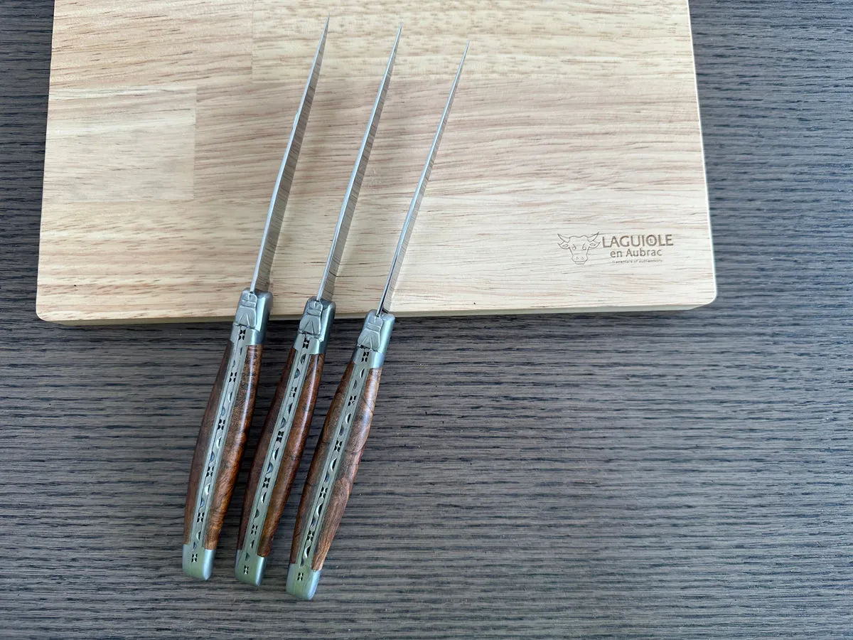 Laguiole en Aubrac Handcrafted 6-Piece Steak Knife Set with Rich Desert Ironwood Handles