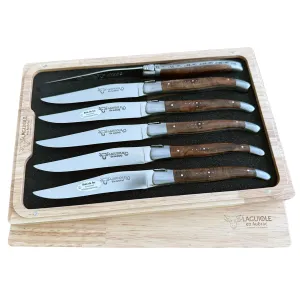 Laguiole en Aubrac Handcrafted 6-Piece Steak Knife Set with Rich Desert Ironwood Handles