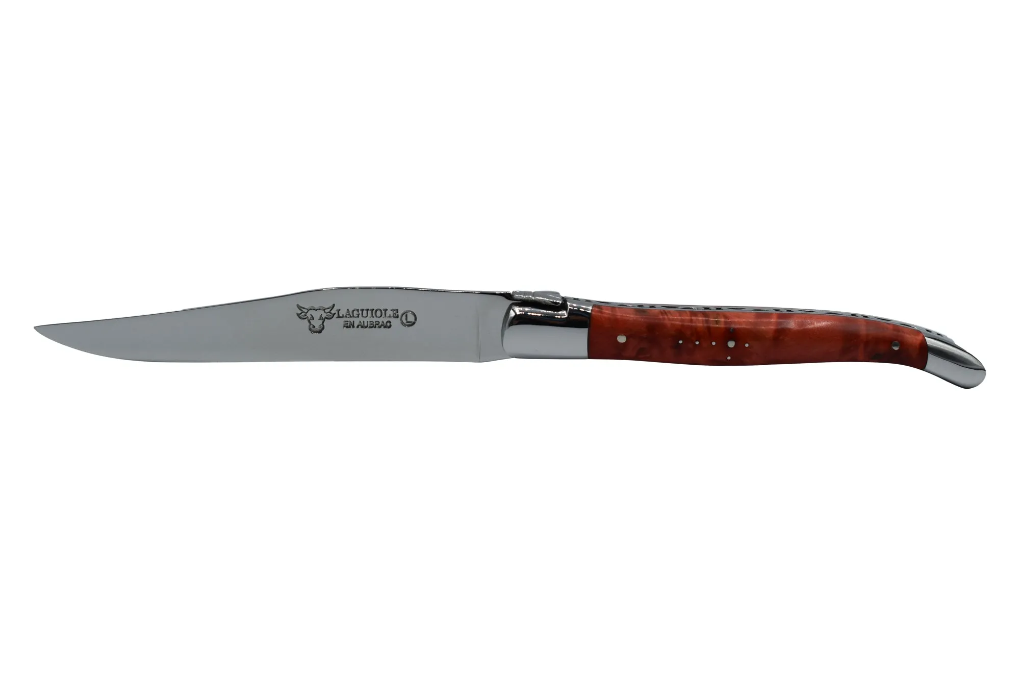 Laguiole en Aubrac Handcrafted Polished 6-Piece Steak Knife Set with Red Poplar Burl Handles