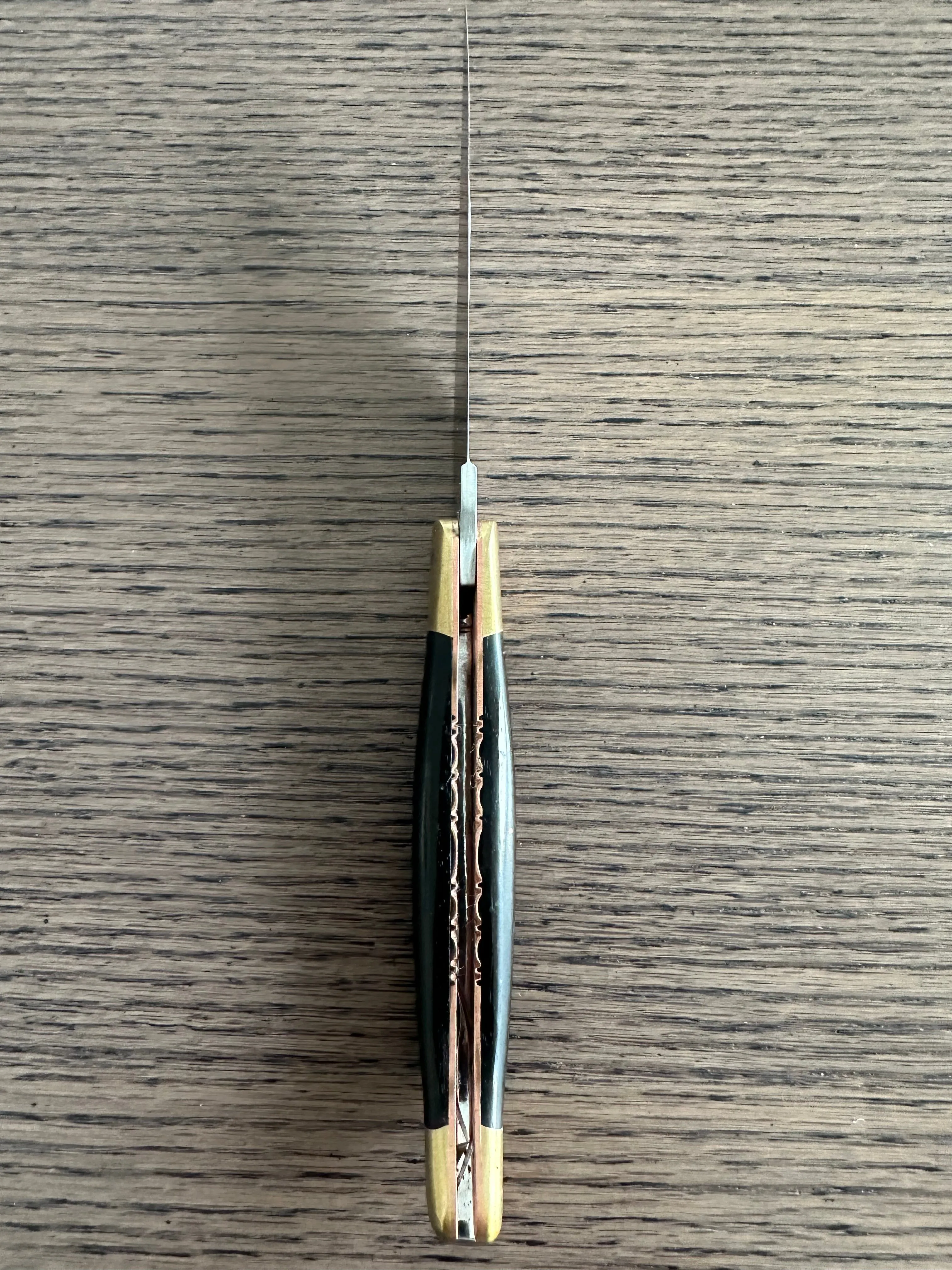Laguiole en Aubrac Le Bijou Luxury Multipurpose Knife, 4.8-in (12cm), Ebony Wood Handle, With  Brass Bolsters, And Two Copper Plates