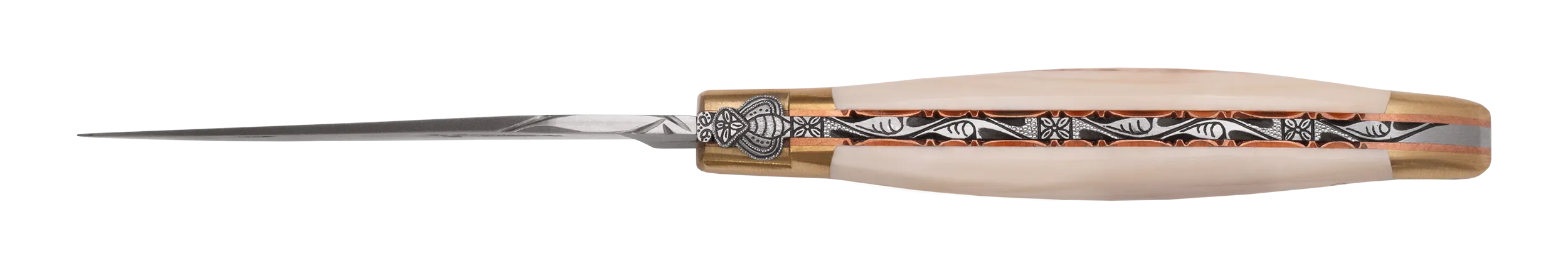 Laguiole en Aubrac Le Bijou Luxury Multipurpose Knife, 4.8-in (12cm), Warthog Tusk Handle, With  Brass Bolsters, And Two Copper Plates
