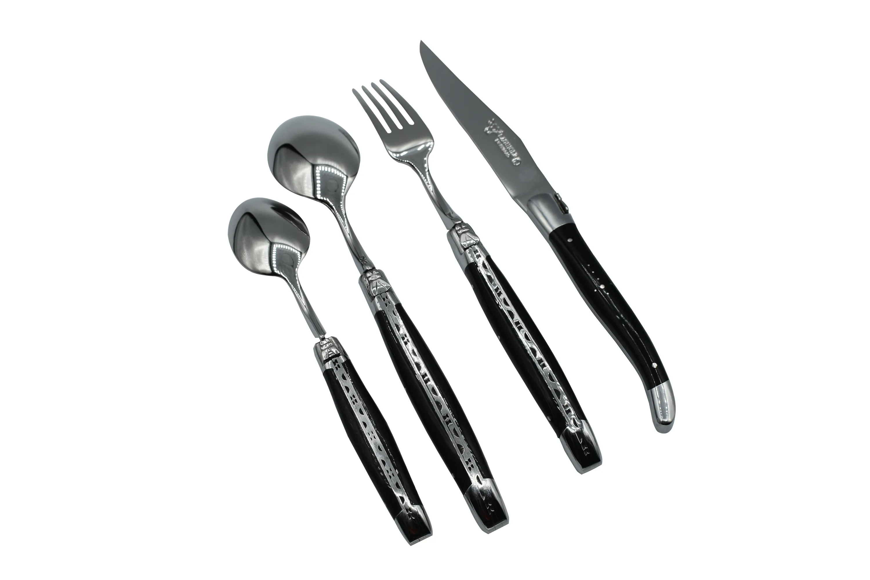Laguiole en Aubrac Luxury 24-Piece Handcrafted Flatware Set, Buffalo Horn Handles