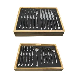 Laguiole en Aubrac Luxury 24-Piece Handcrafted Flatware Set, Buffalo Horn Handles