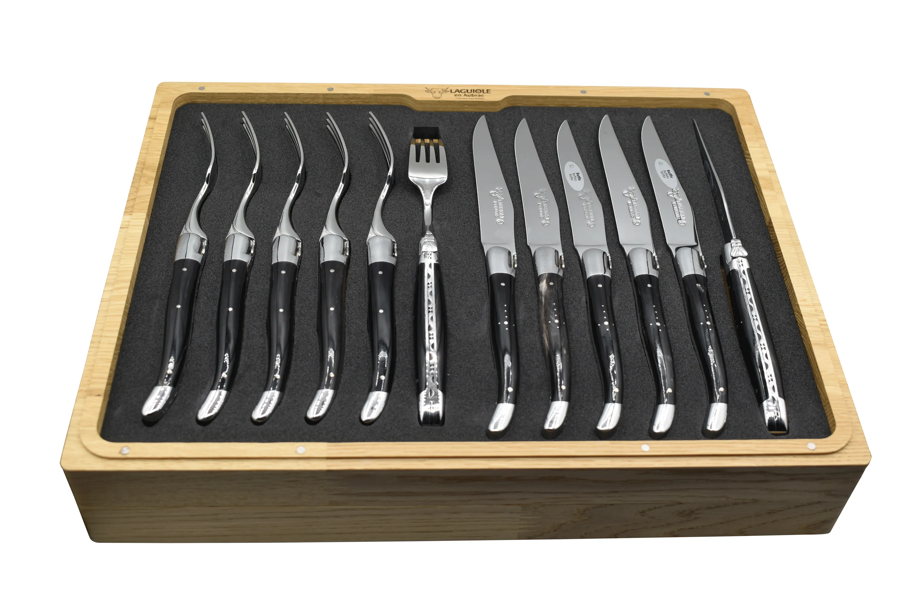 Laguiole en Aubrac Luxury 24-Piece Handcrafted Flatware Set, Buffalo Horn Handles