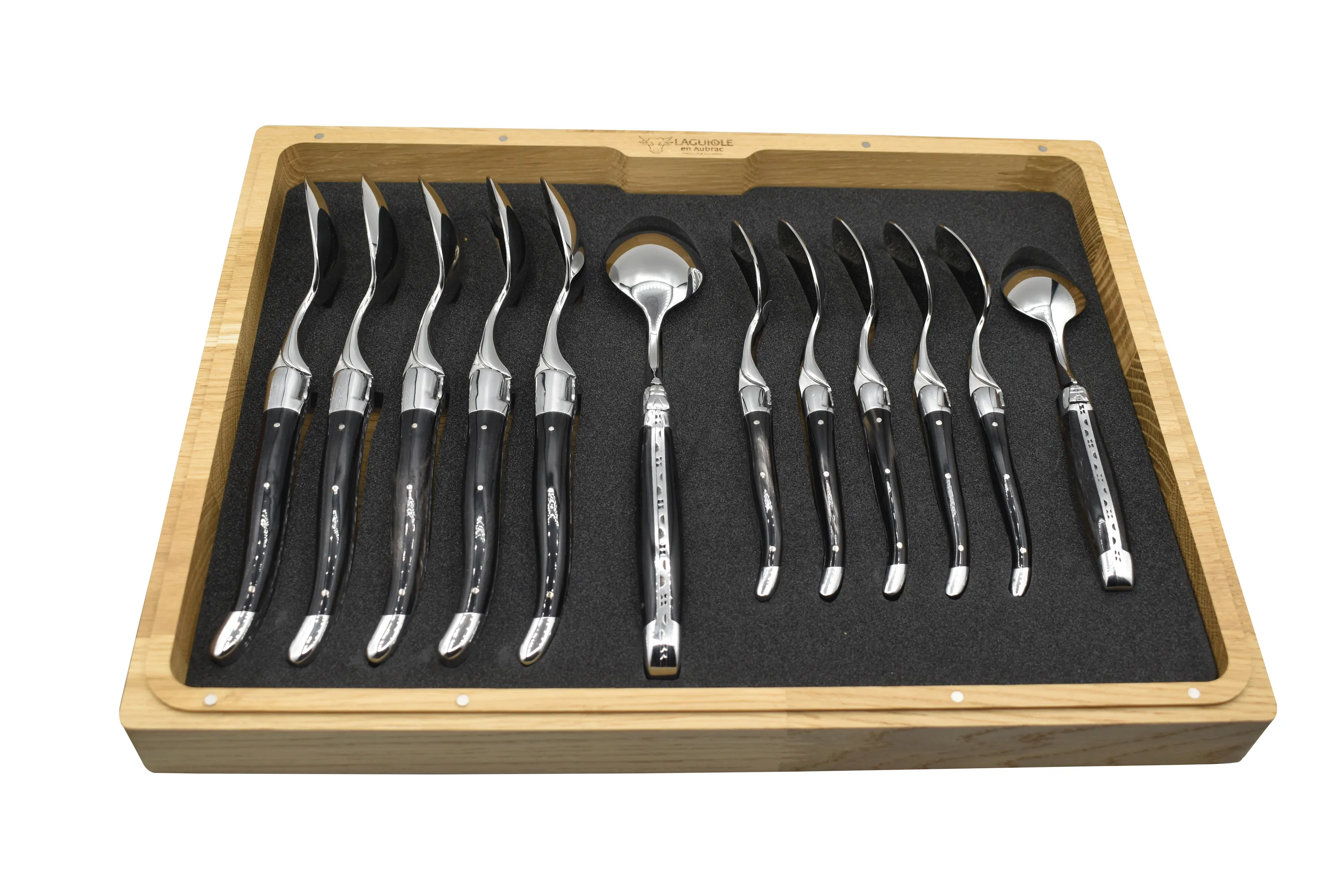 Laguiole en Aubrac Luxury 24-Piece Handcrafted Flatware Set, Buffalo Horn Handles