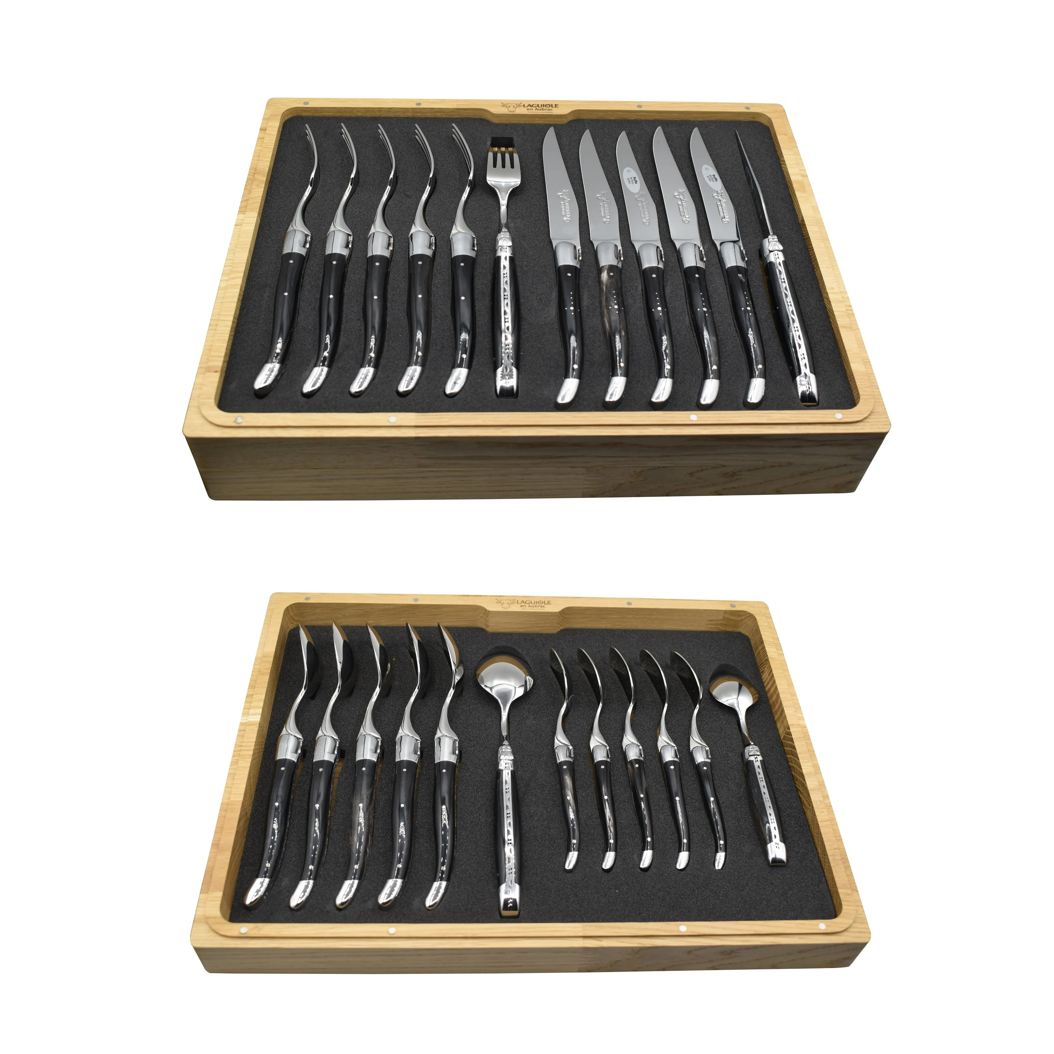 Laguiole en Aubrac Luxury 24-Piece Handcrafted Flatware Set, Buffalo Horn Handles
