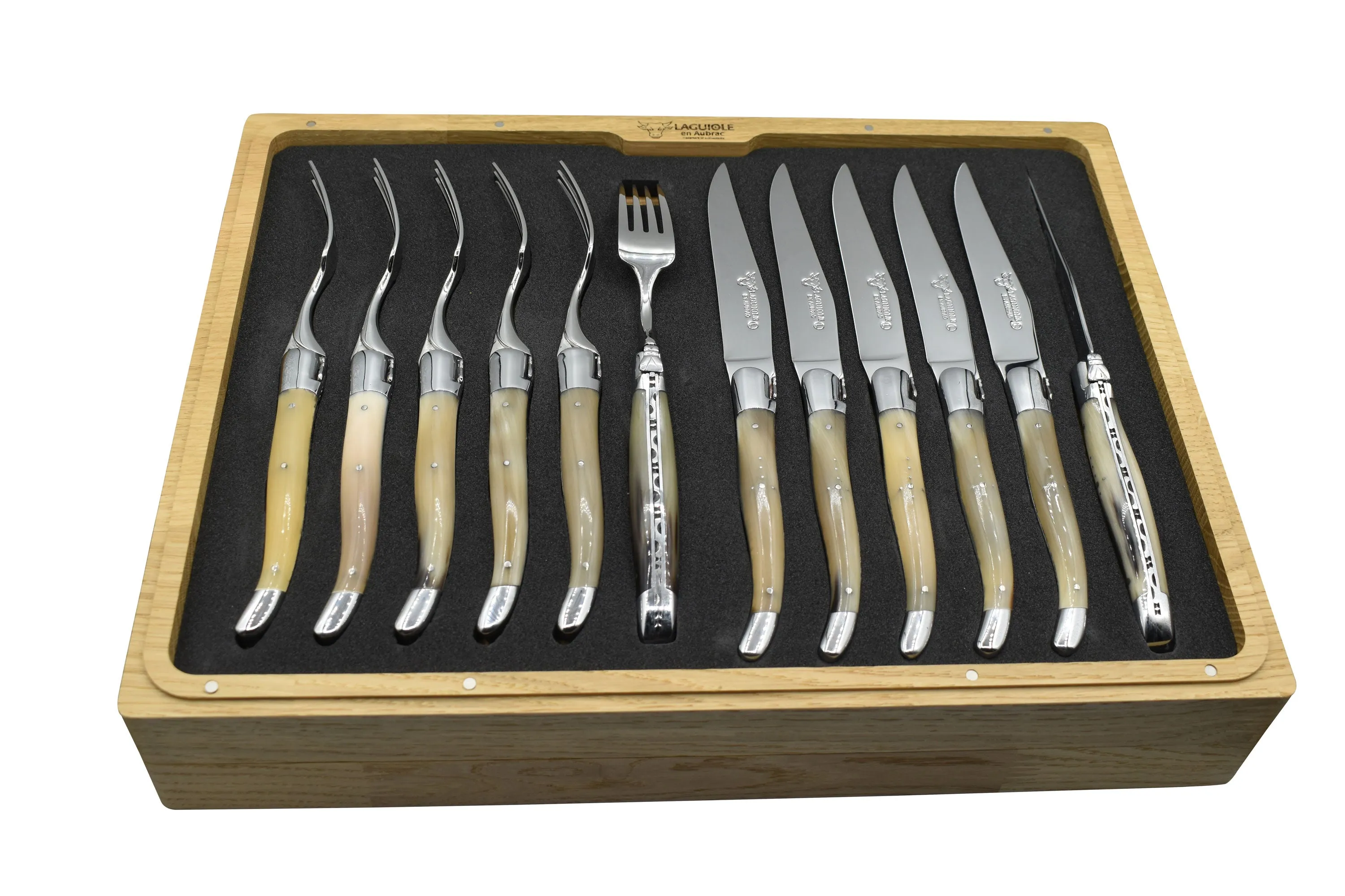 Laguiole en Aubrac Luxury 24-Piece Handcrafted Flatware Set, Solid Horn Handles