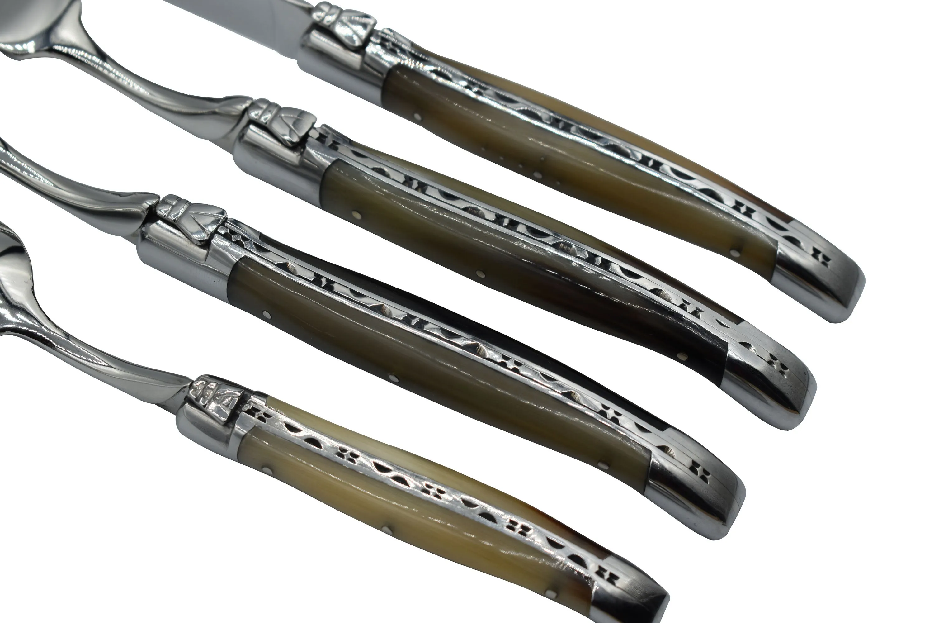 Laguiole en Aubrac Luxury 24-Piece Handcrafted Flatware Set, Solid Horn Handles
