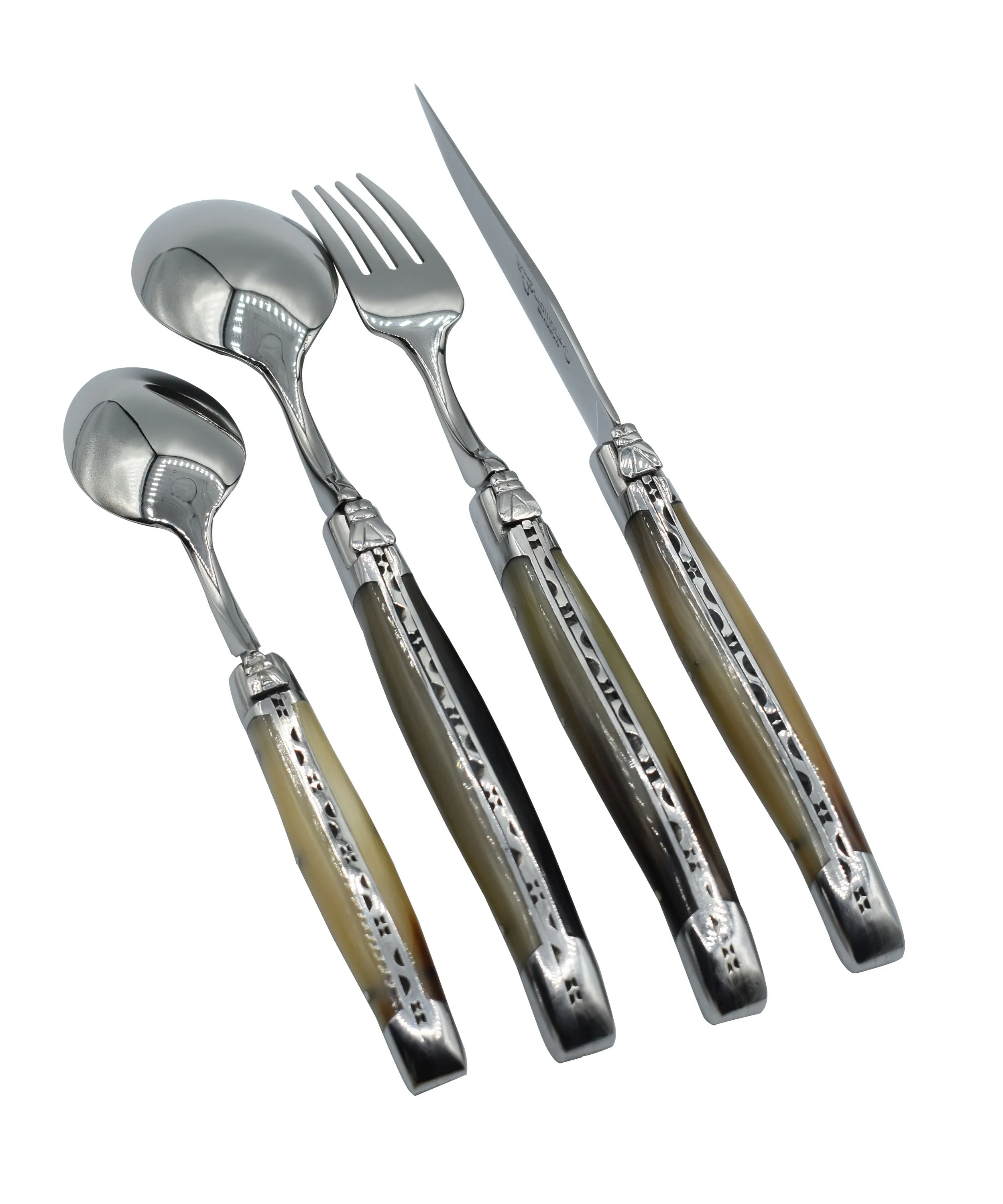 Laguiole en Aubrac Luxury 24-Piece Handcrafted Flatware Set, Solid Horn Handles