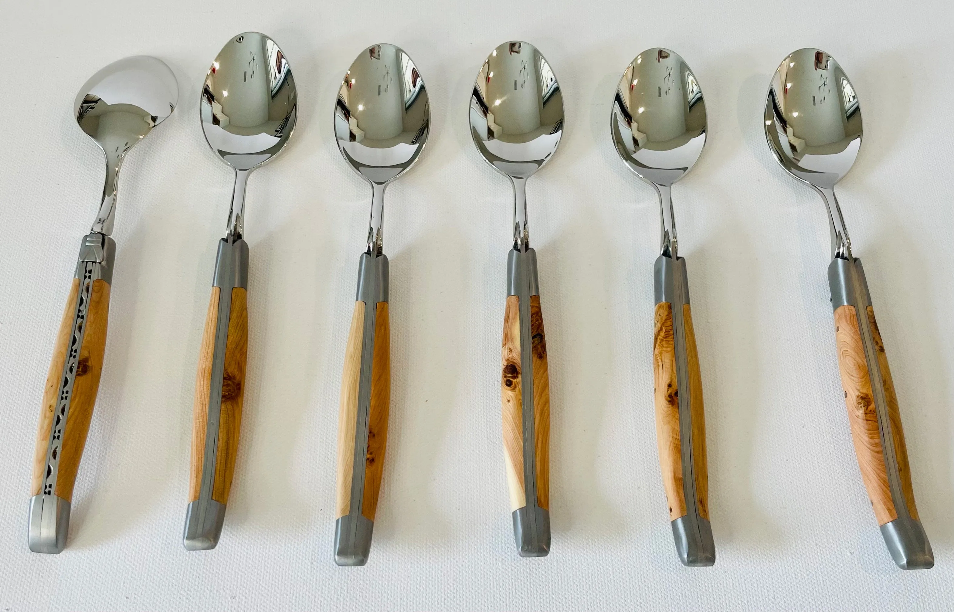 Laguiole en Aubrac Luxury 28-Piece Handcrafted Flatware Set, Juniper Wood Handles
