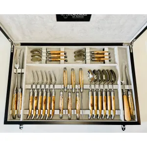 Laguiole en Aubrac Luxury 28-Piece Handcrafted Flatware Set, Juniper Wood Handles