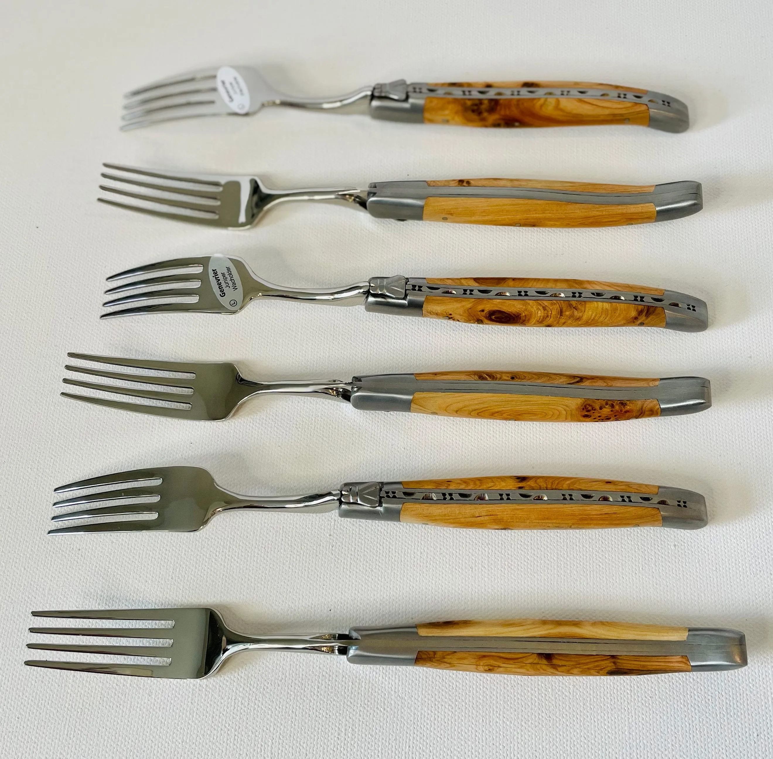Laguiole en Aubrac Luxury 28-Piece Handcrafted Flatware Set, Juniper Wood Handles
