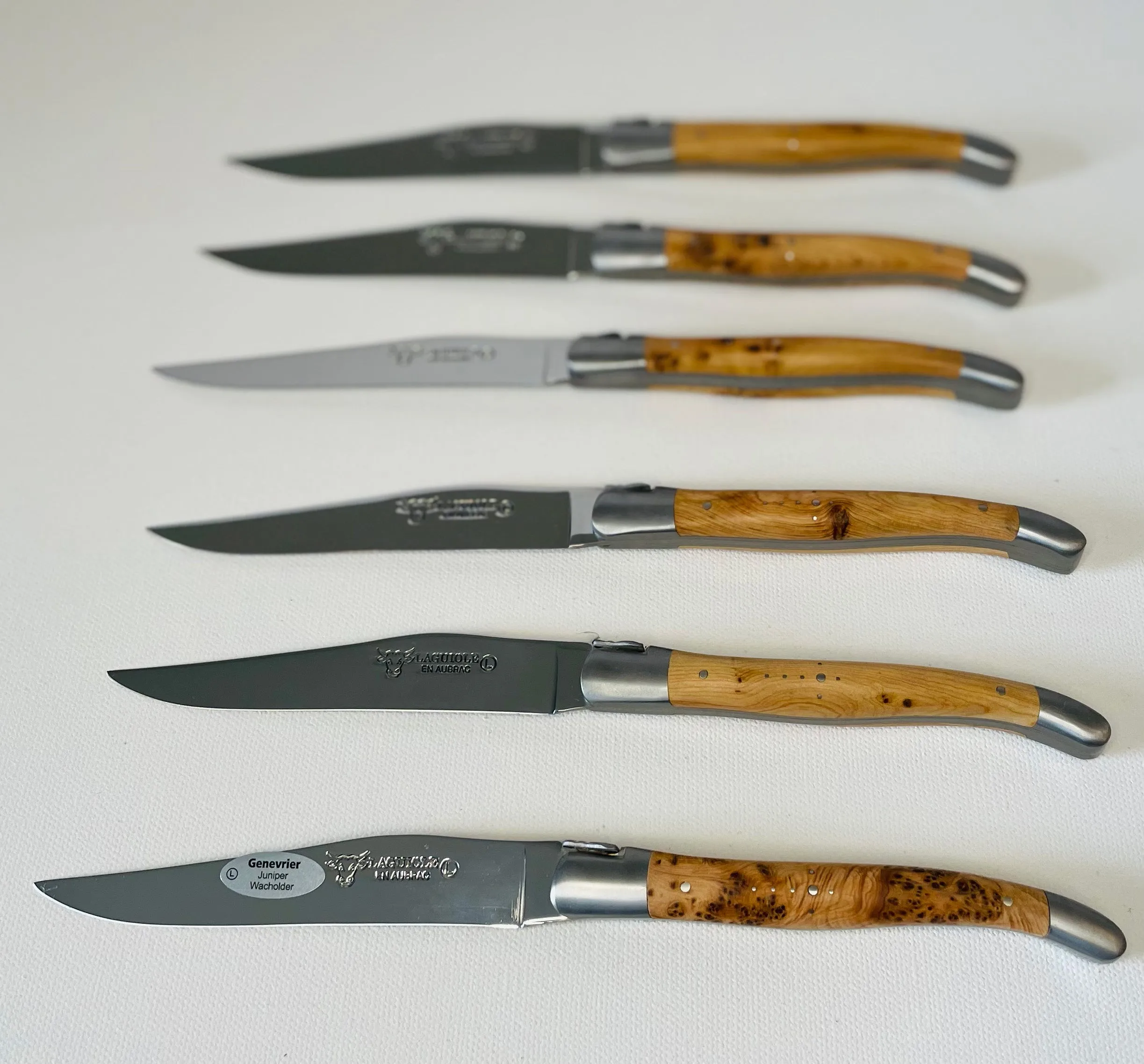 Laguiole en Aubrac Luxury 28-Piece Handcrafted Flatware Set, Juniper Wood Handles