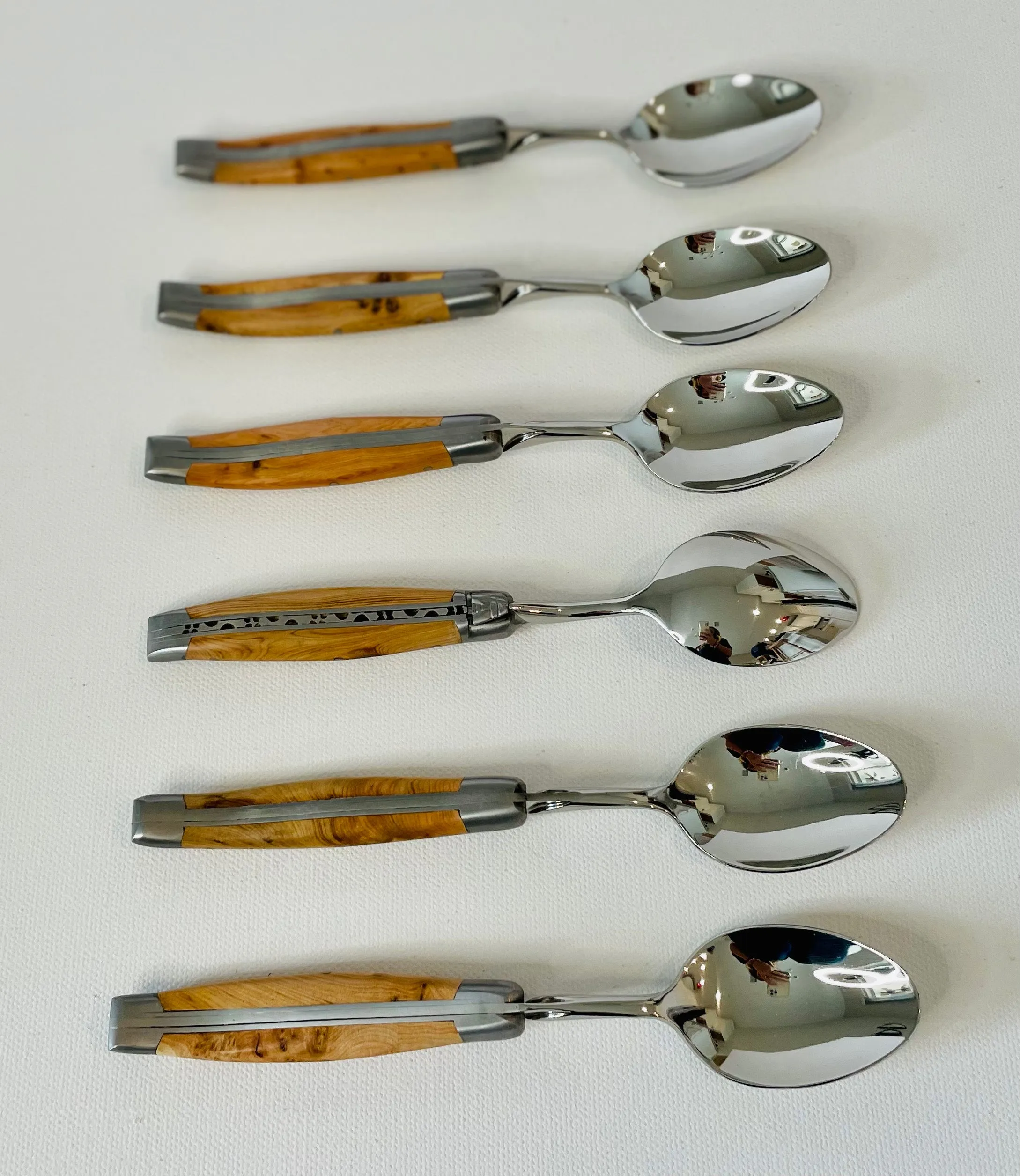 Laguiole en Aubrac Luxury 28-Piece Handcrafted Flatware Set, Juniper Wood Handles