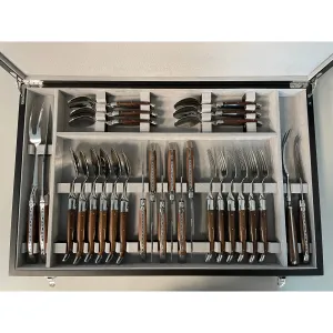 Laguiole en Aubrac Luxury 28-Piece Handcrafted Flatware Set With Morado Rosewood Handles