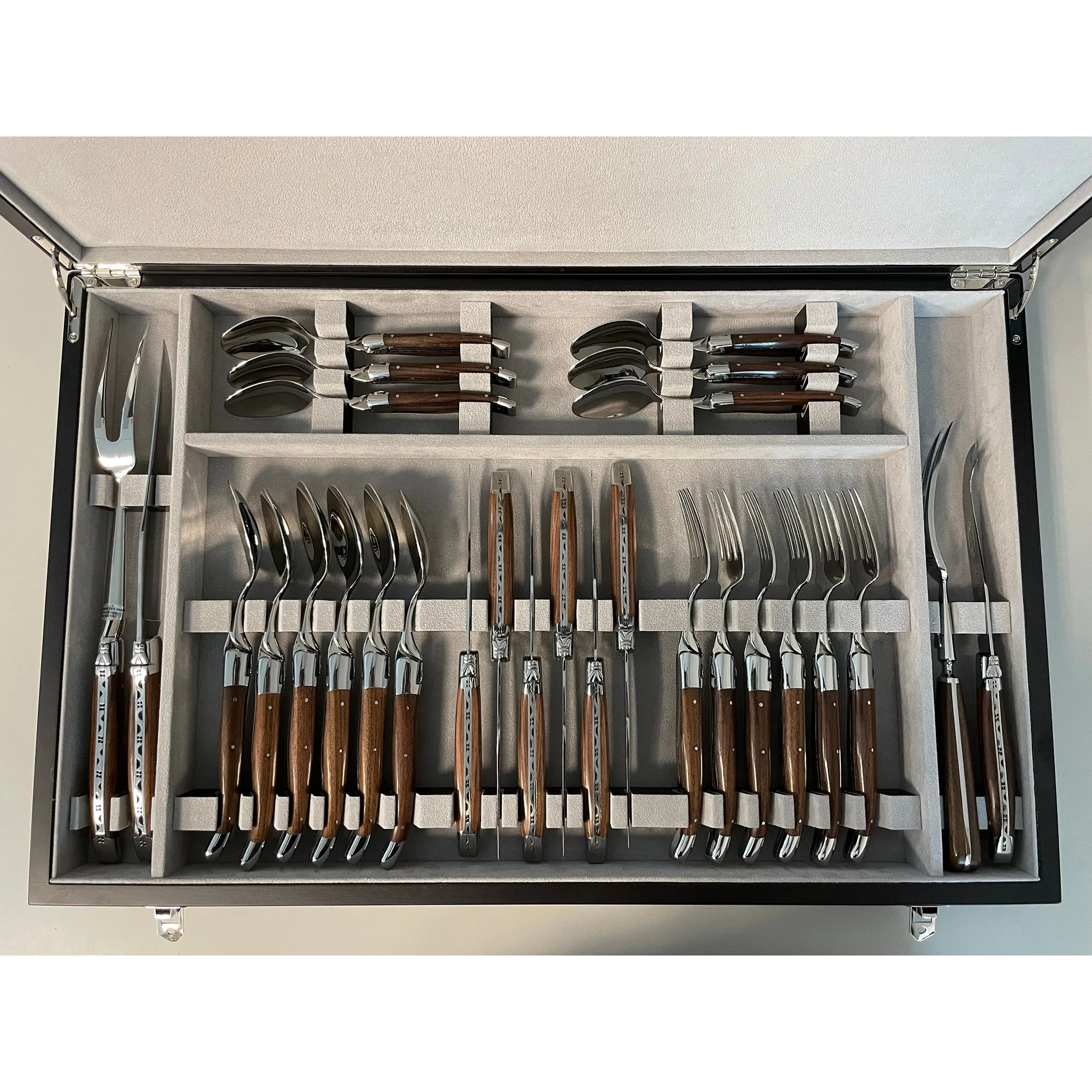 Laguiole en Aubrac Luxury 28-Piece Handcrafted Flatware Set With Morado Rosewood Handles