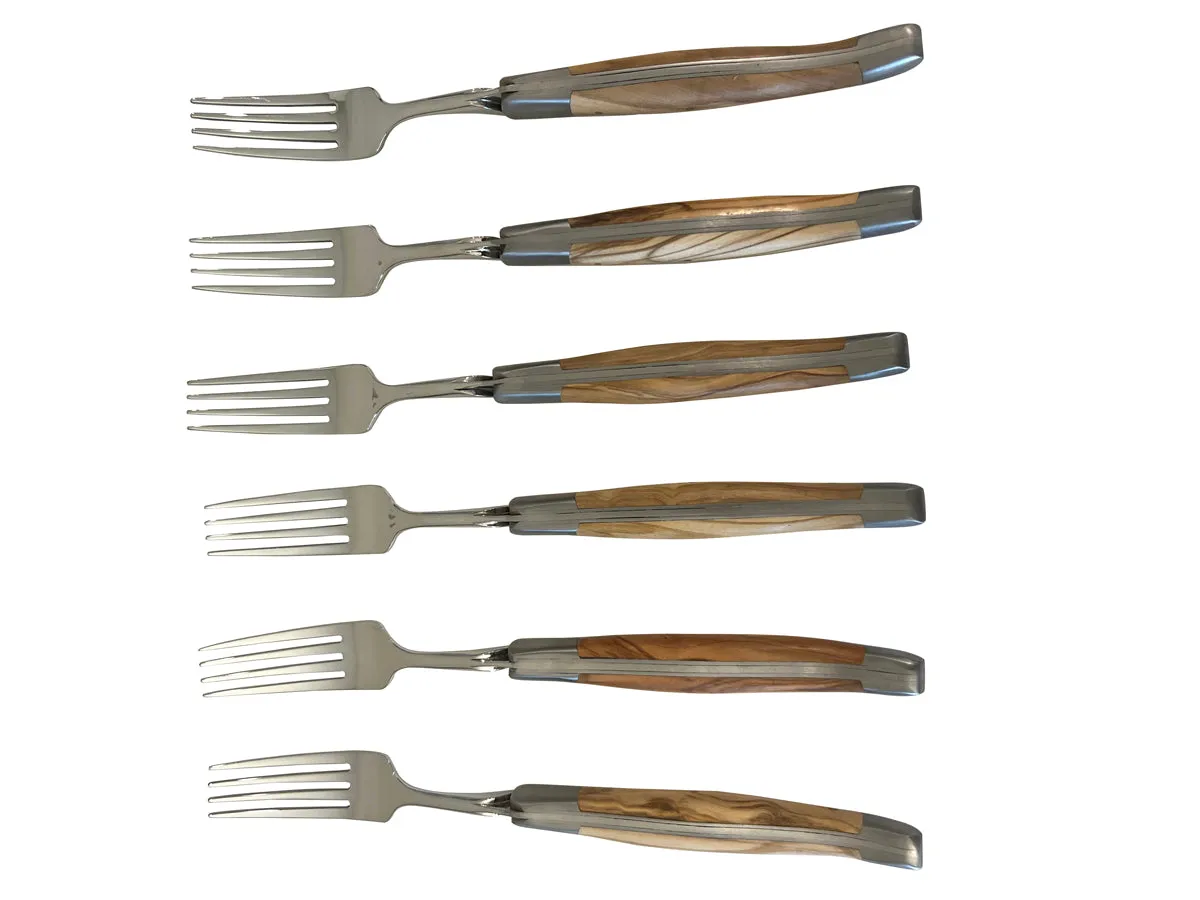 Laguiole en Aubrac Luxury 28-Piece Handcrafted Flatware Set With Olivewood Handles