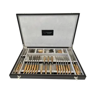 Laguiole en Aubrac Luxury 28-Piece Handcrafted Flatware Set With Olivewood Handles
