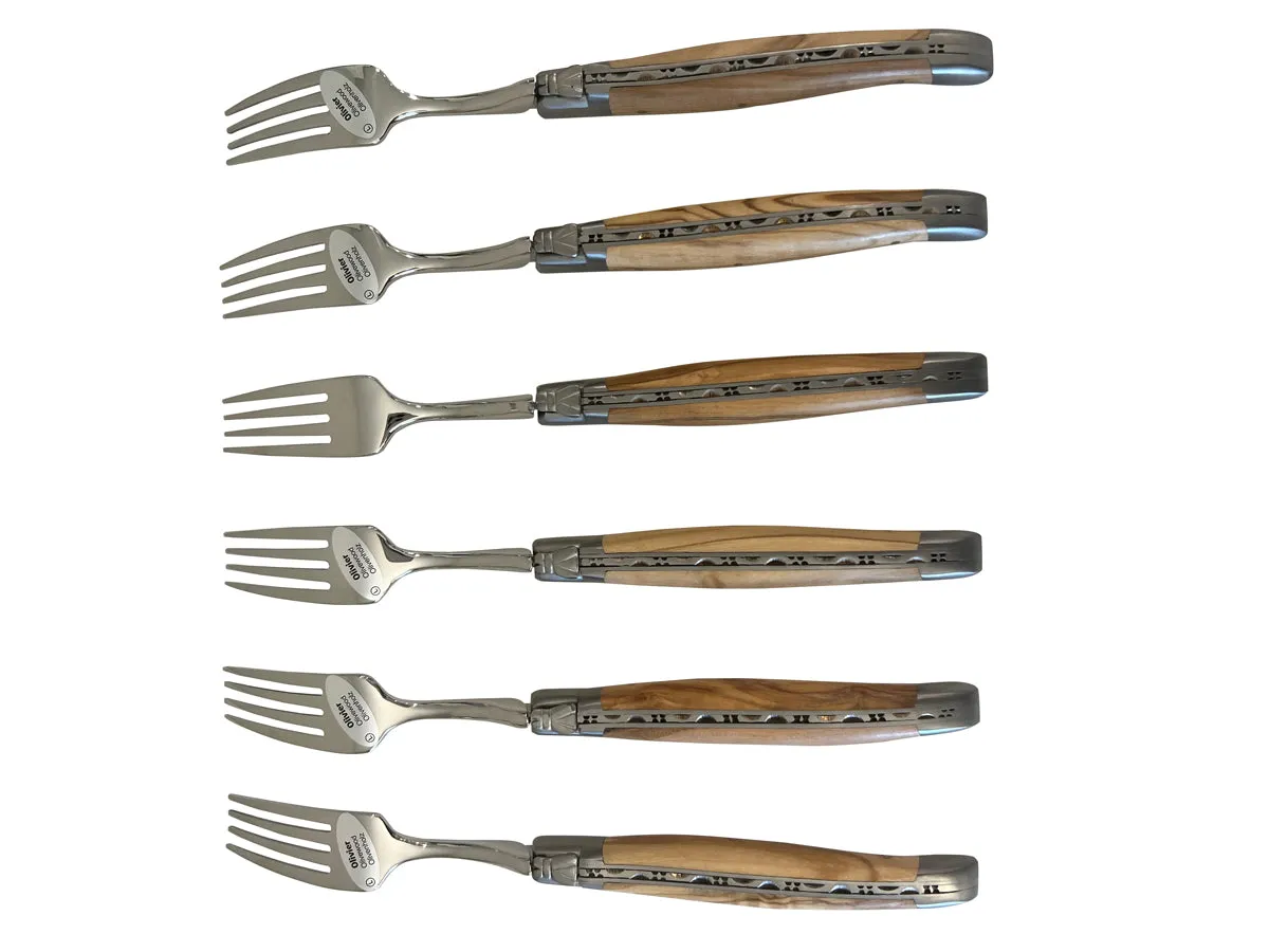 Laguiole en Aubrac Luxury 28-Piece Handcrafted Flatware Set With Olivewood Handles