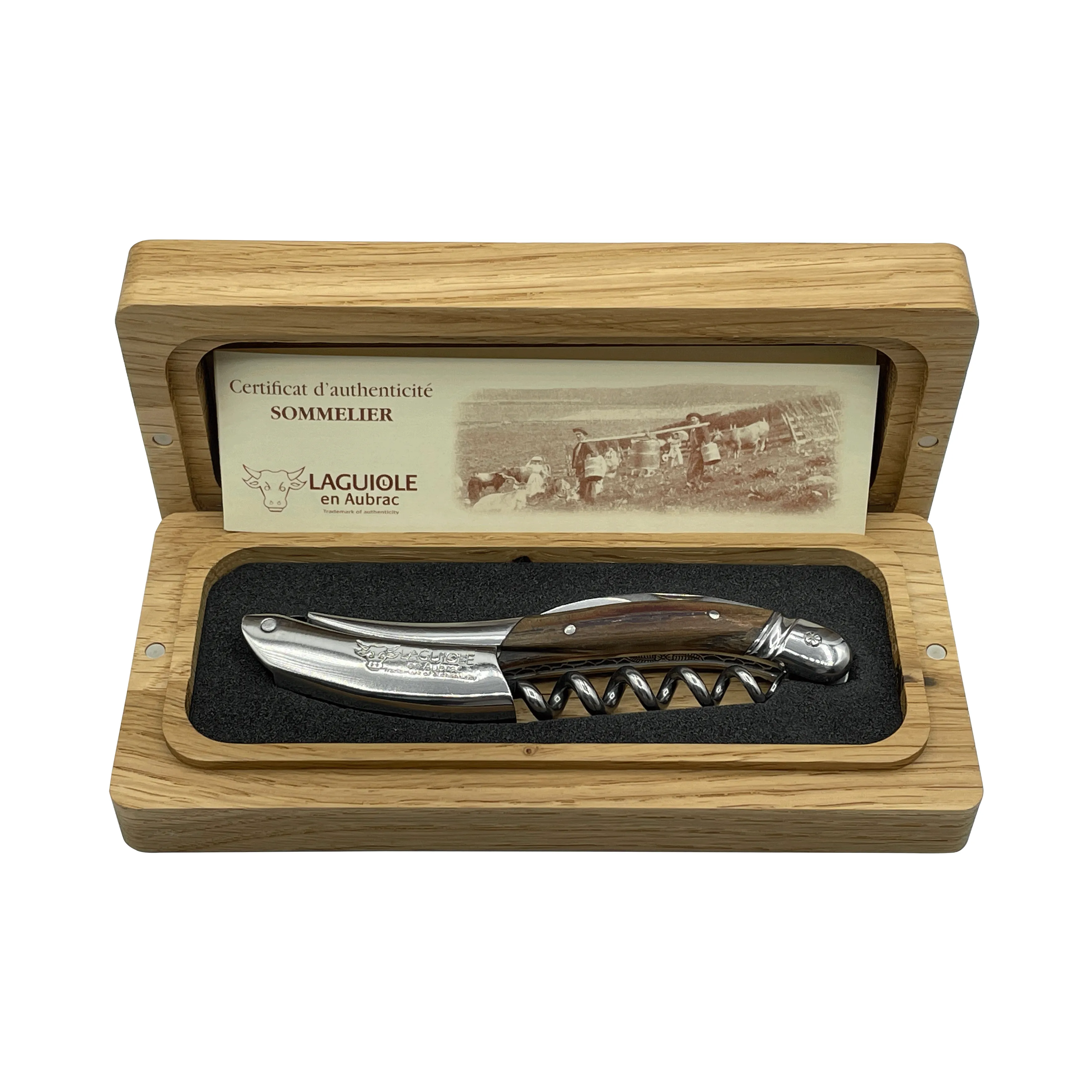 Laguiole en Aubrac Luxury Double Plated Sommelier Waiter's Corkscrew with Oak Wood Handle & Exclusive Bee