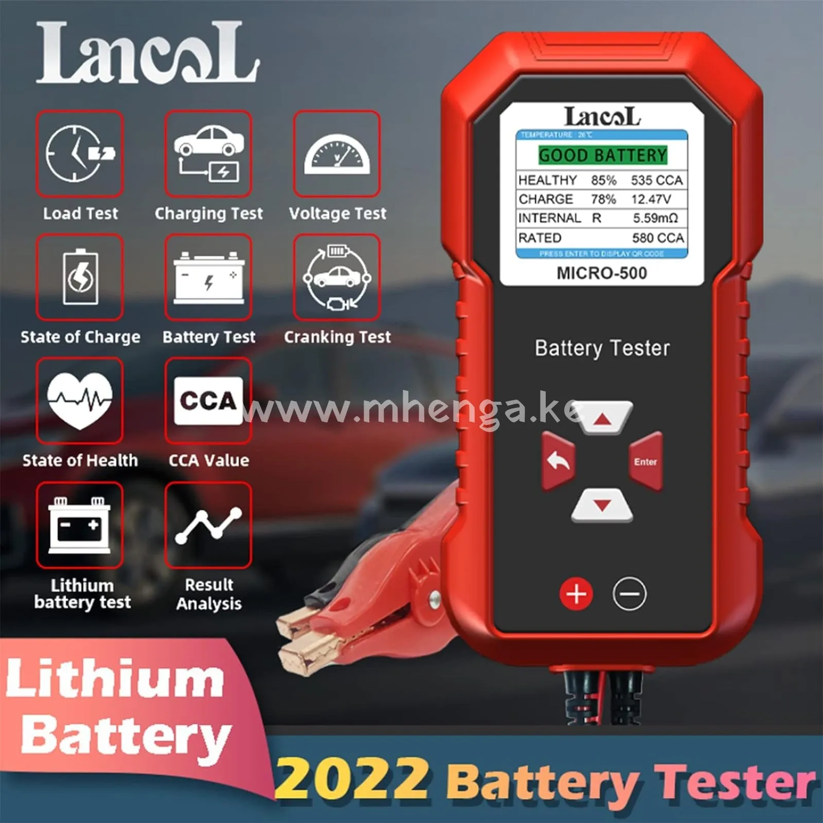 Lancol Micro 500 Car Battery Tester, 12V Lithium Battery Test 40-3000 CCA Cranking System Test Digital Lead Acid Battery Analyzer Automotive Alternator Tester LED Display