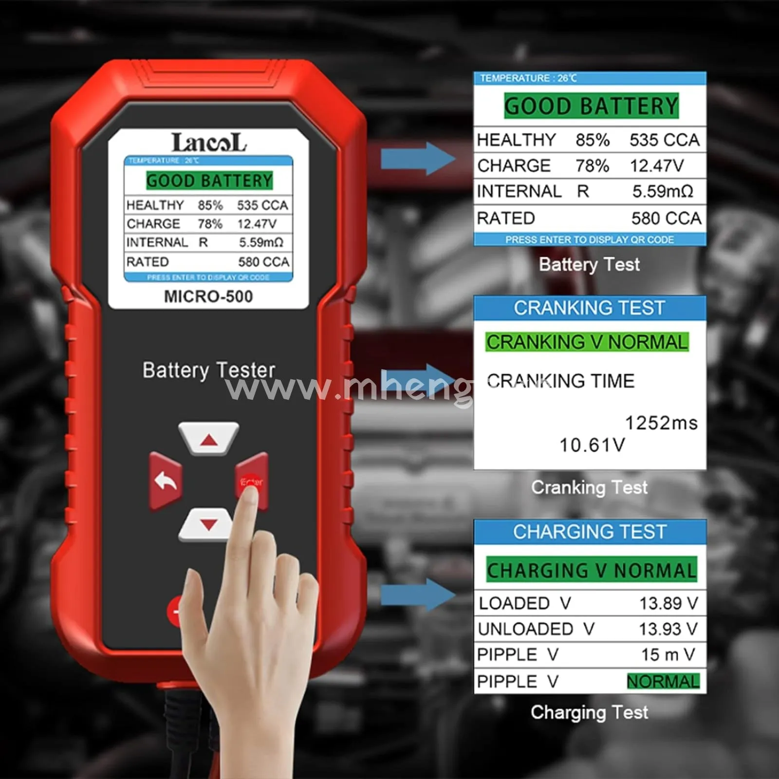 Lancol Micro 500 Car Battery Tester, 12V Lithium Battery Test 40-3000 CCA Cranking System Test Digital Lead Acid Battery Analyzer Automotive Alternator Tester LED Display