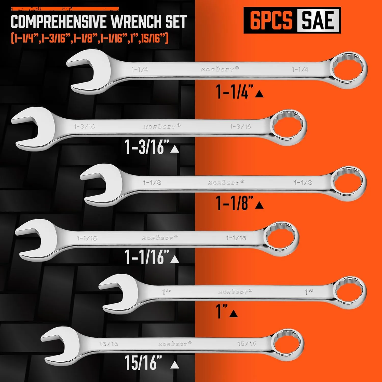 Large Wrench 6 Piece Set | 12 Point | 15/16″, 1″, 1-1/16″, 1-1/8″, 1-3/16″, 1-1/4″